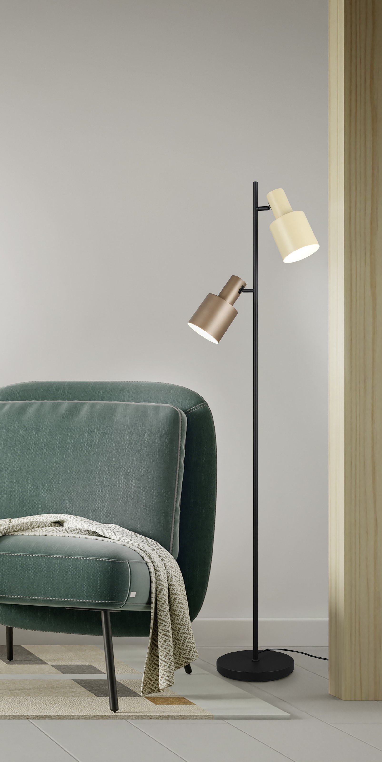 TRIO Leuchten Stehlampe »AGUDO, Stehleuchte 2-flammig, exkl 2xE27 max 10W, mit Fußschalter« E27 1 Stk. warmweiß - kaltweiß 161cm hoch, Metall Lampenschirme, Stehlampe Wohnzimmer Esszimmer