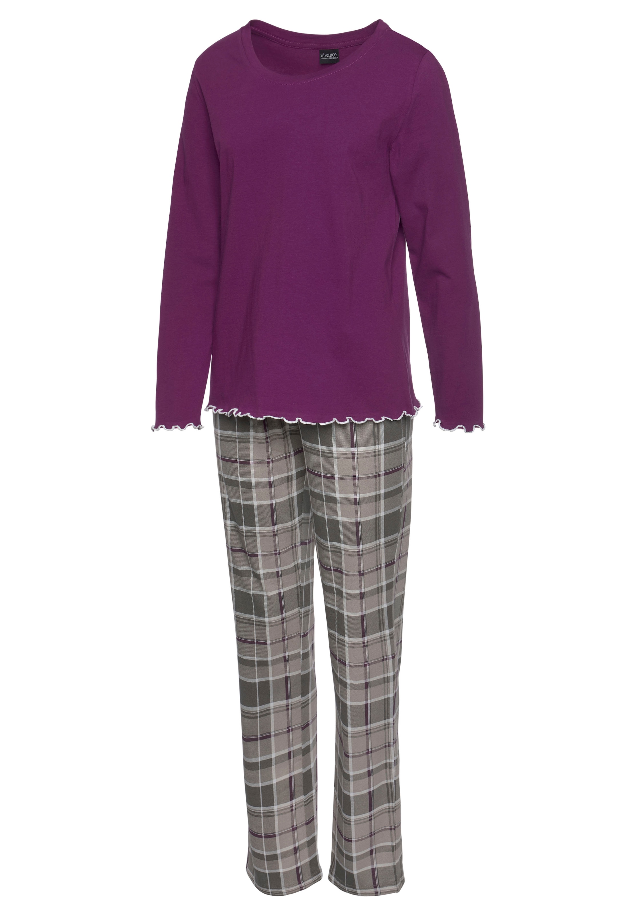 LASCANA Pyjama, (2 tlg.), mit Flanellhose im Karomuster