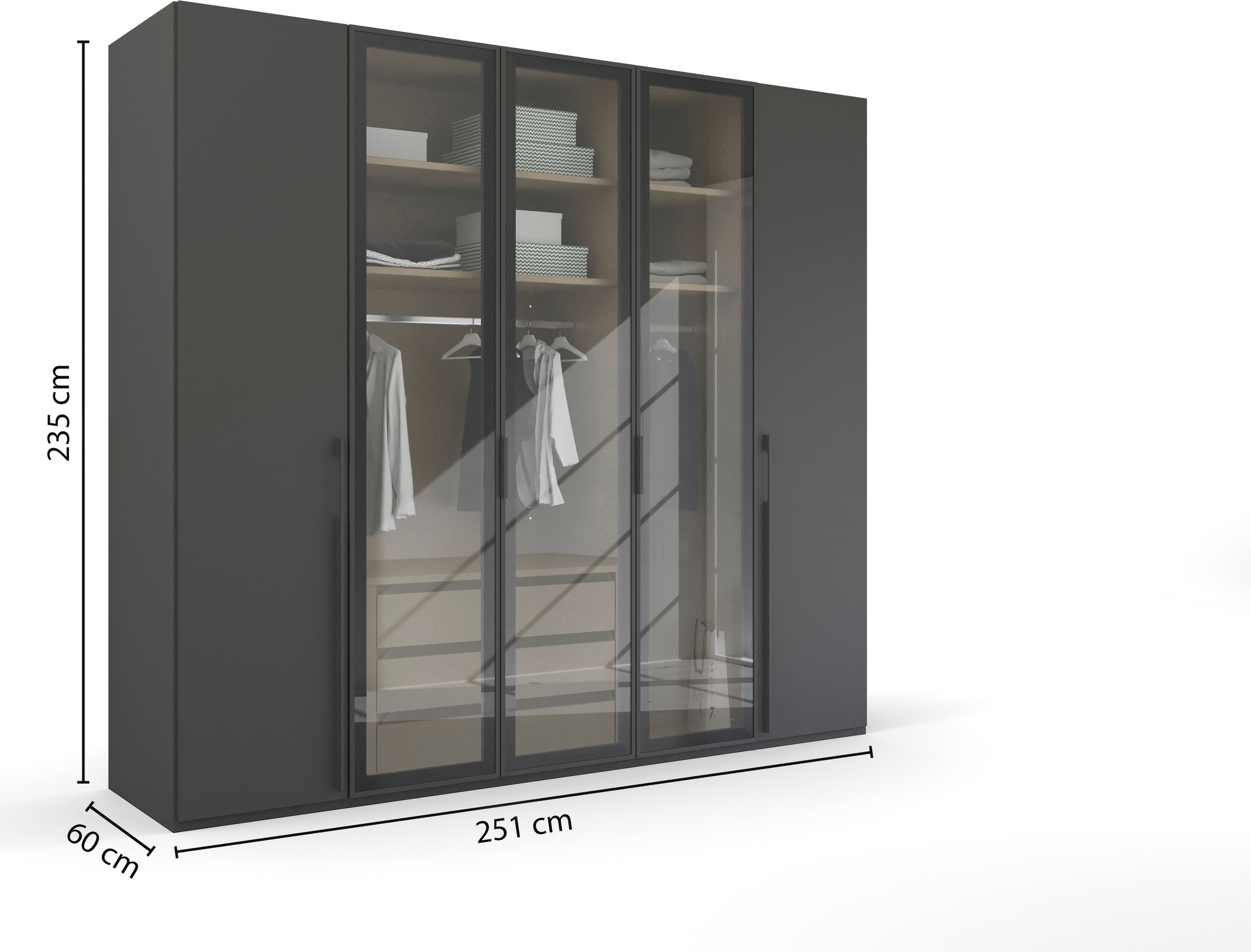 rauch Drehtürenschrank »Kleiderschrank Schrank Garderobe SKAT SHINE mit hochwertigem,«, transparentem Grauglas inkl. umfangreichem Zubehör MADE IN GERMANY