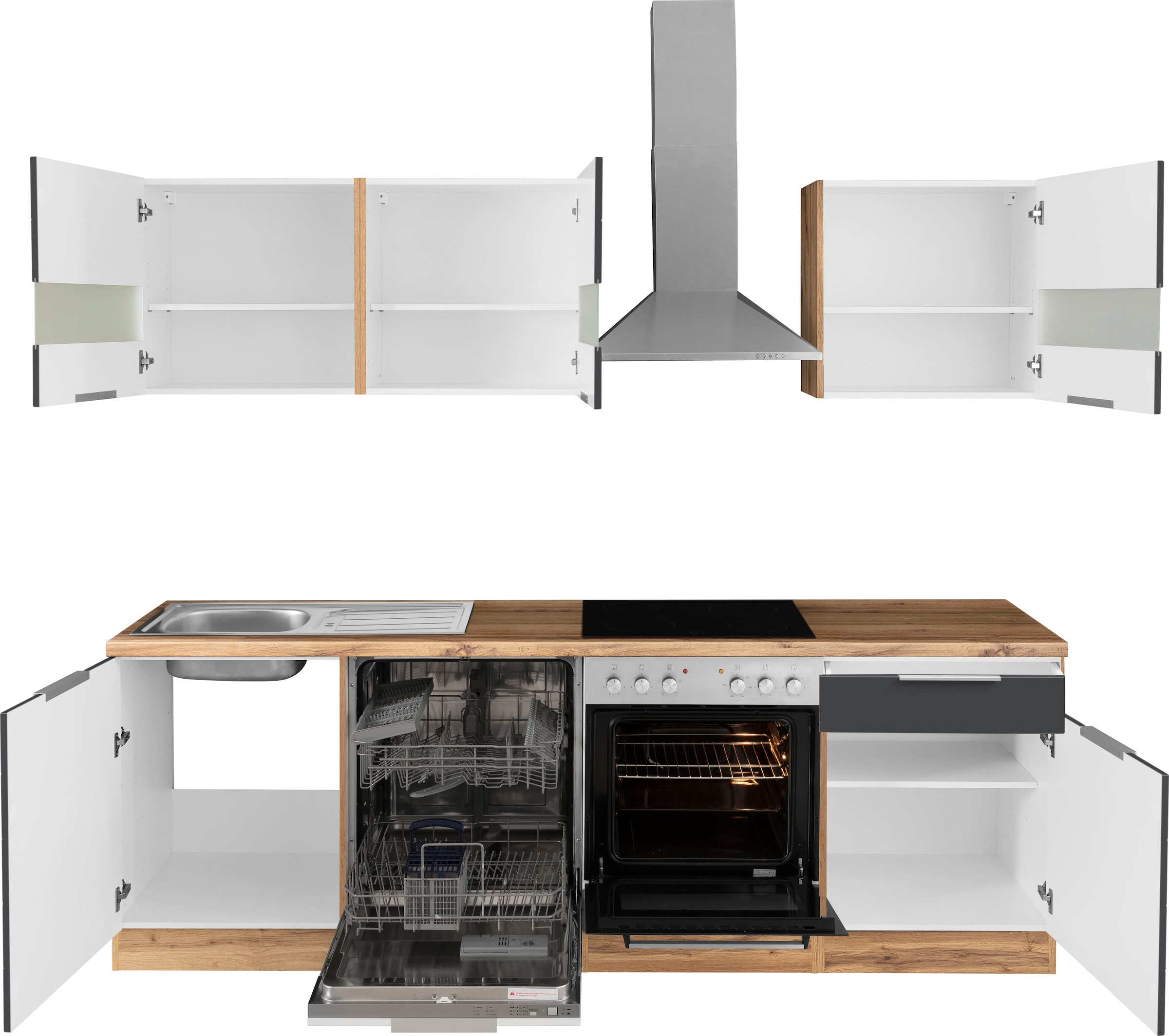 KOCHSTATION Küchenzeile »KS-Luhe« 240 cm breit, wahlweise mit oder ohne E-Geräten, gefräste MDF-Fronten