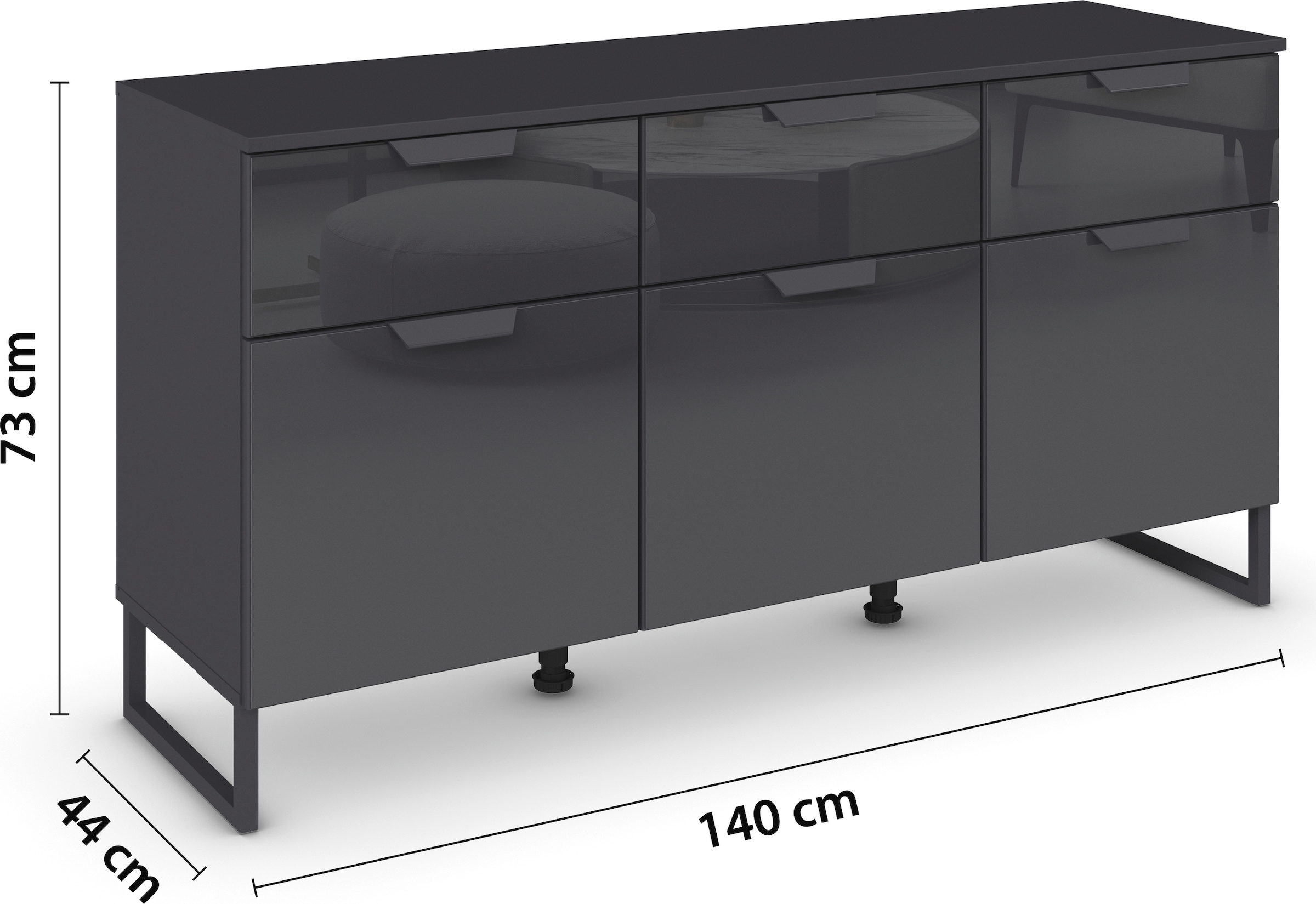 rauch Kombikommode »Modern by Aditio«, mit Glasfront und Kufenfuß, 3 Schubladen mit Softclose-Funktion