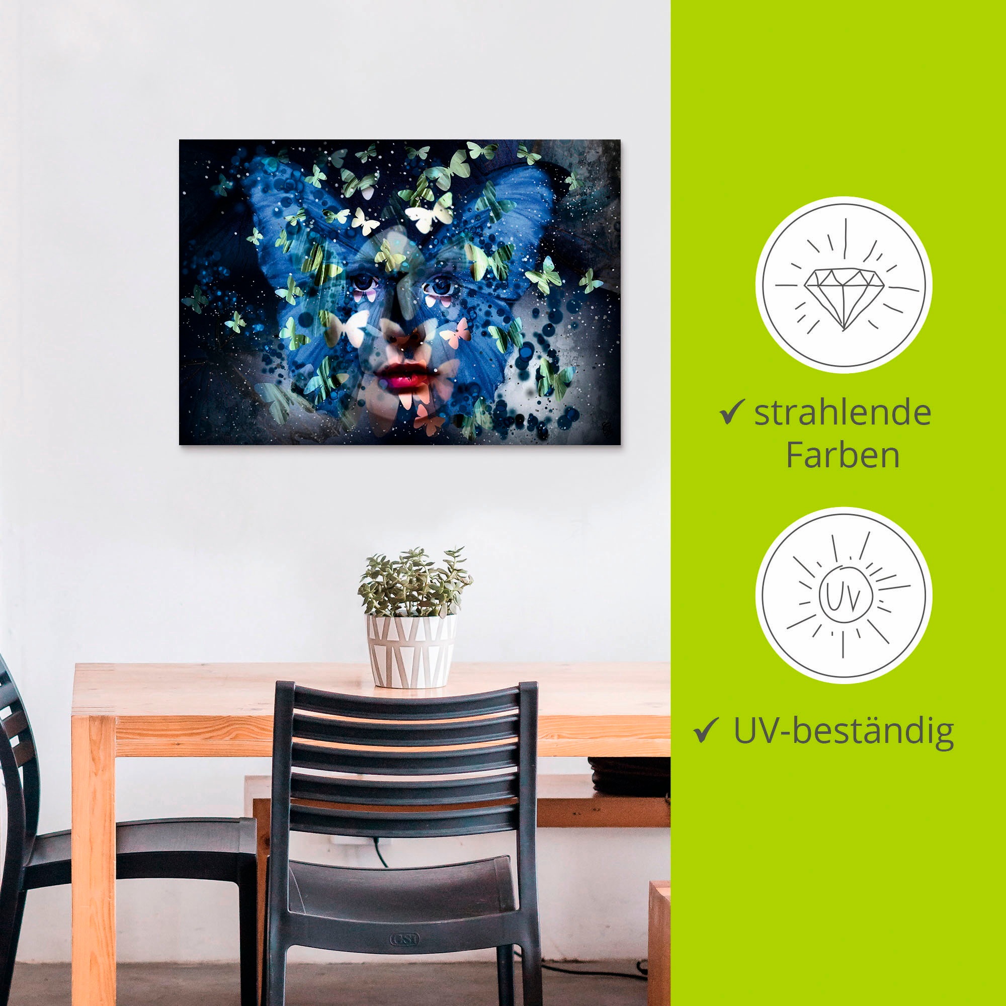 Artland Alu-Dibond-Druck »Fräulein Schmetterling«, Schmetterlinge, (1 St.), für Innen- und Außenbereich geeignet, Outdoorbild