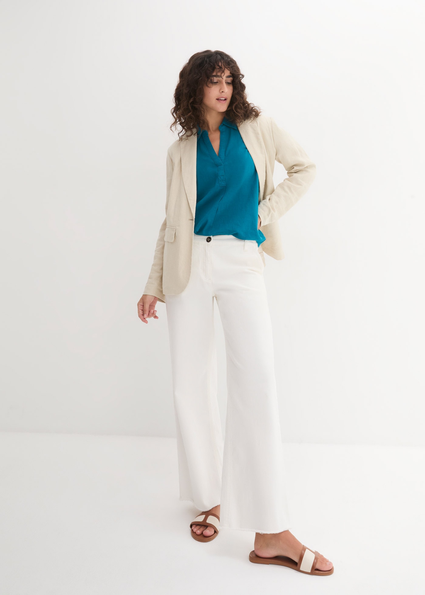 bonprix Langarmbluse »3/4-Arm Bluse mit Leinen« figurumspielende Passform, für vielseitige Alltagslooks