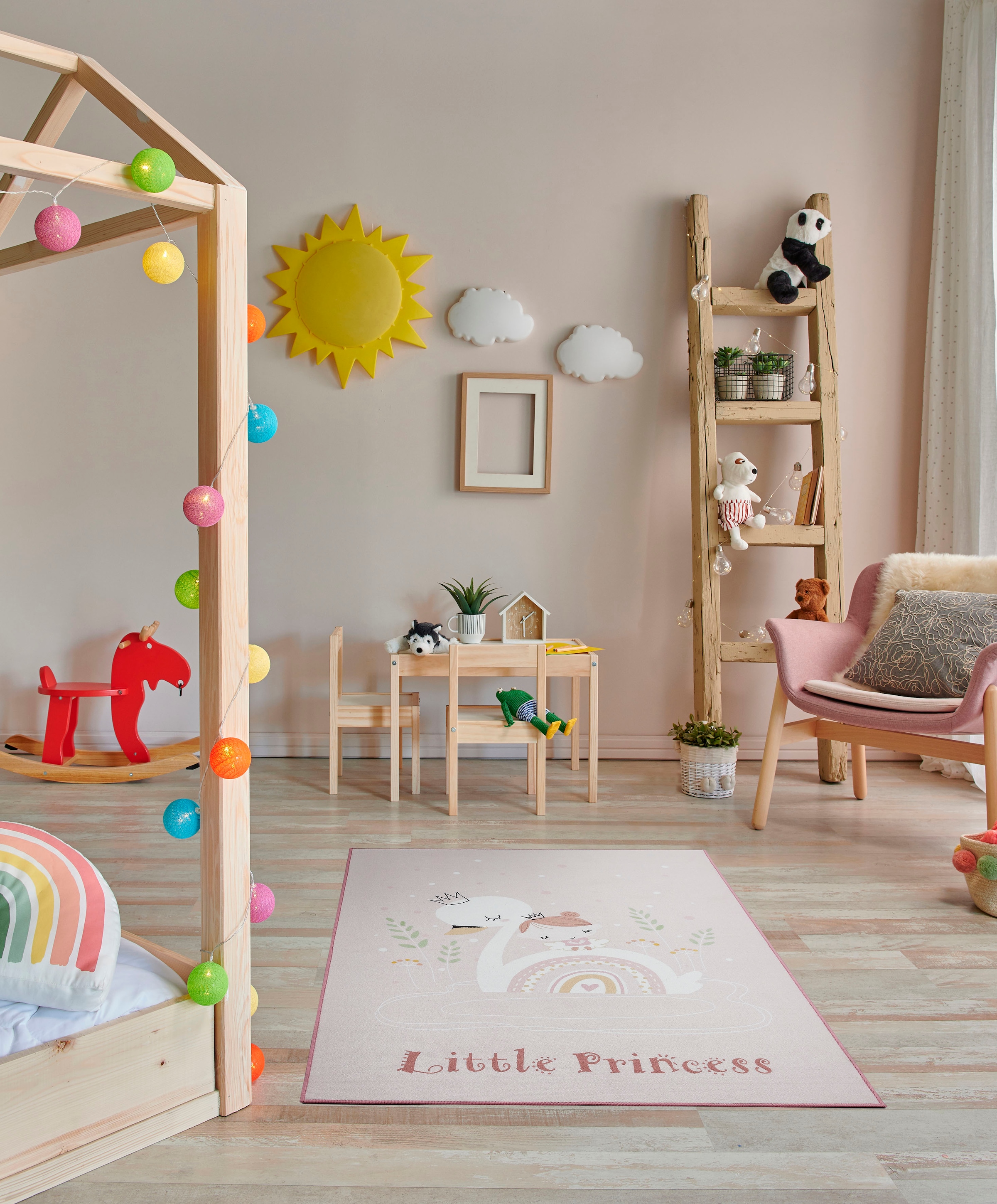 Andiamo Kinderteppich »Little Princess«, rechteckig, Kurzflor, Motiv Prinzessin & Schwan, mit Schriftzug, Kinderzimmer
