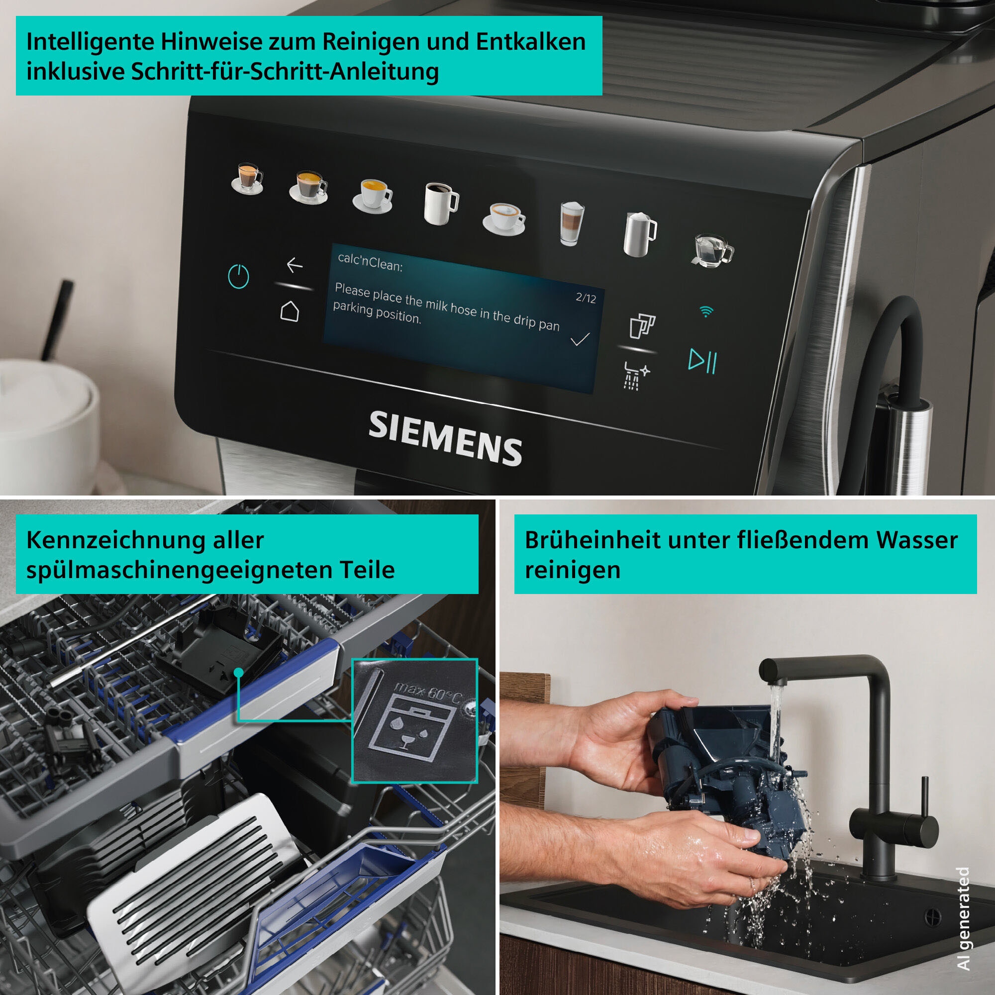 SIEMENS Kaffeevollautomat »EQ600 TP605EM3, 8 Getränke, XL-Getränke, bis zu 480ml, Kannenfunktion« bis zu 10 Favoriten, Doppeltassenfunktion, Keramikmahlwerk, Edelstahl