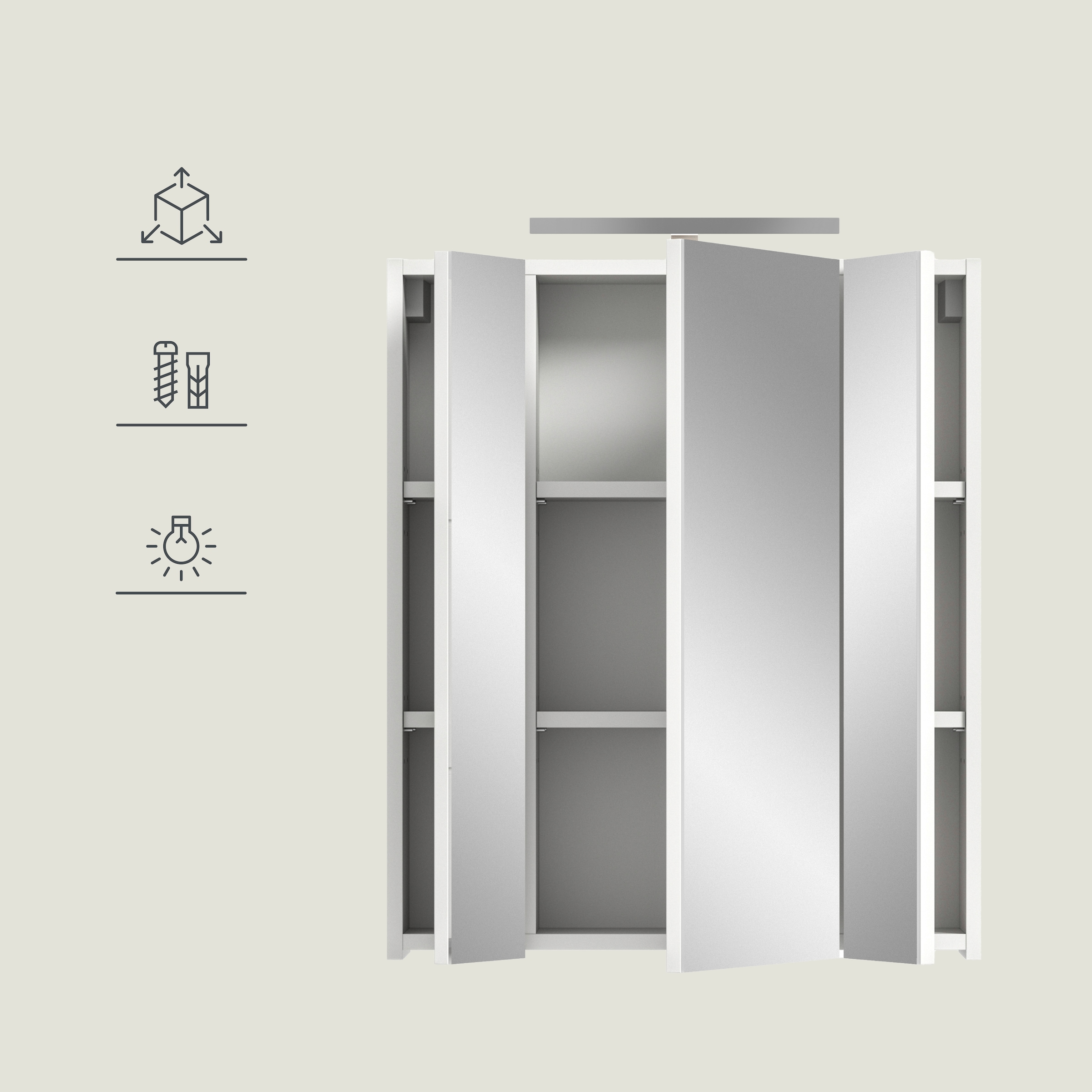 INOSIGN Spiegelschrank 2 Stk. tlg. Florenz, Spiegelschrank inkl. Beleuchtung, 3-Türig