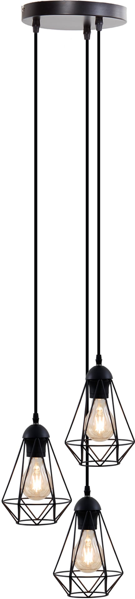 B.K.Licht Pendelleuchte, 3 schwarz, Vintage, flammig-flammig, kaufen 3 Draht, | mit Metall, Hängelampe, XXL Jahren online Retroleuchte, E27 Garantie