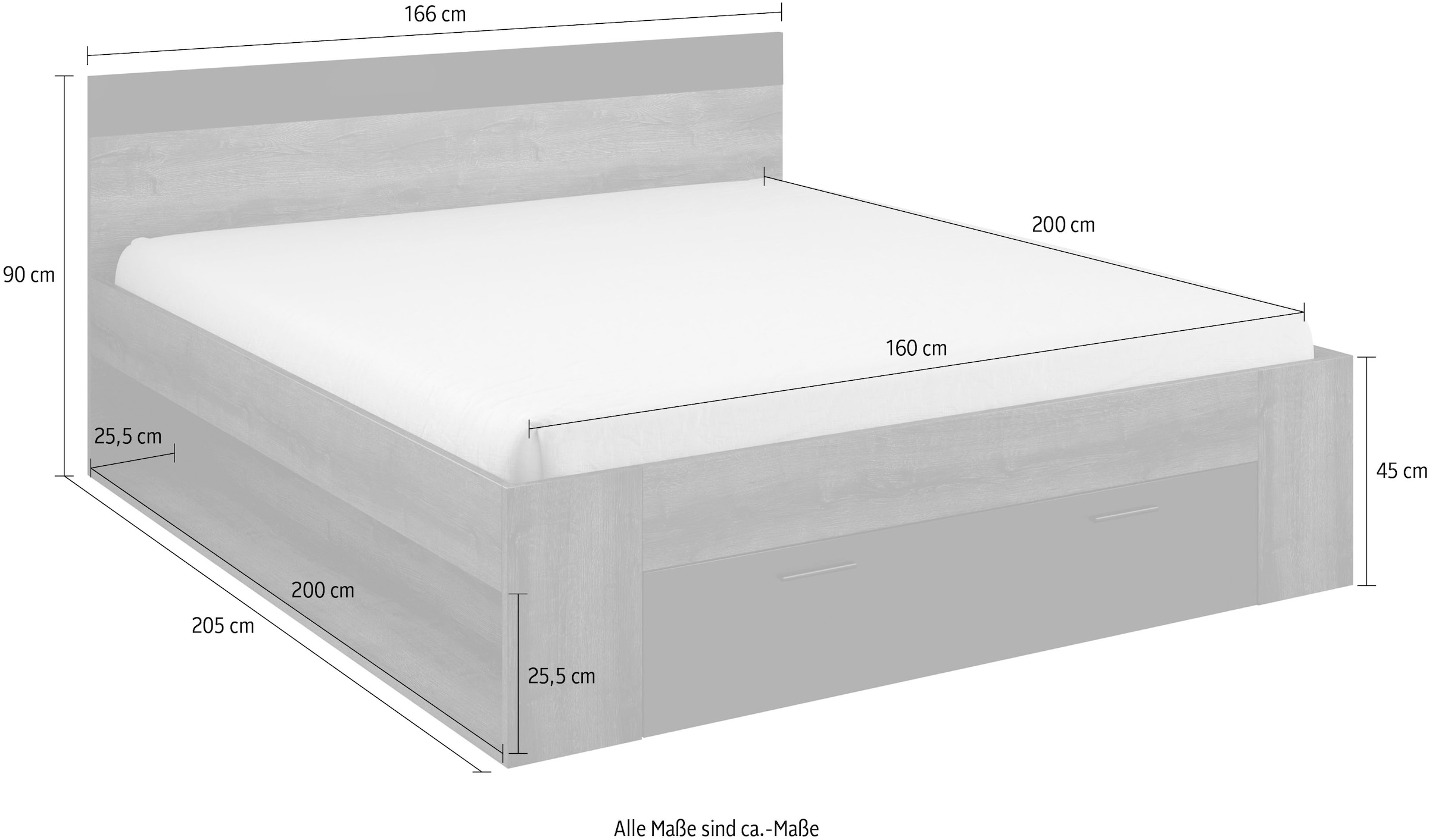 INOSIGN Stauraumbett »Beta, Breite 160 oder 180cm, moderne Bettanlage mit 2 Fächer«, Bettgestell in zwei Größen inklusive Bettschublade