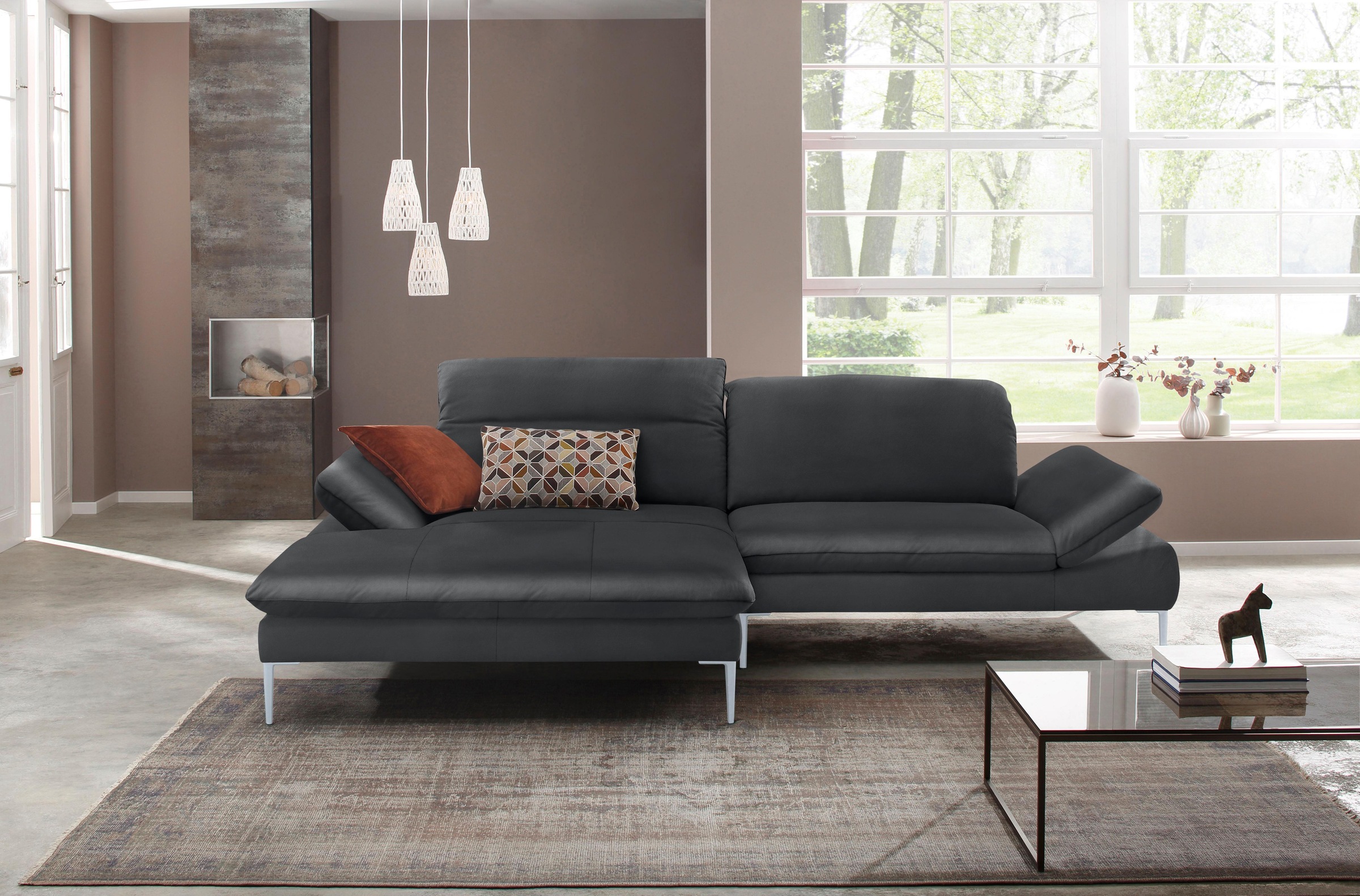 W.SCHILLIG Ecksofa »enjoy&MORE, mit tollem Sitzkomfort, elegant und bequem, L-Form«, mit Sitztiefenverstellung, Füße silber matt, Breite 294 cm