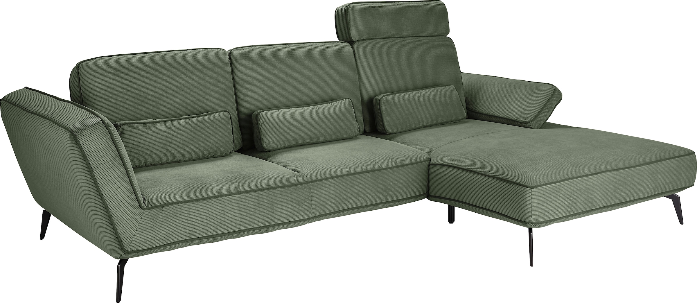 set one by Musterring Ecksofa »SO 4500, Füße schwarz matt, inkl Schwenkrückenfunktion, Cord, L-Form«, wahlweise mit Kopfstütze/Armteilverstellung/Rückenneigung