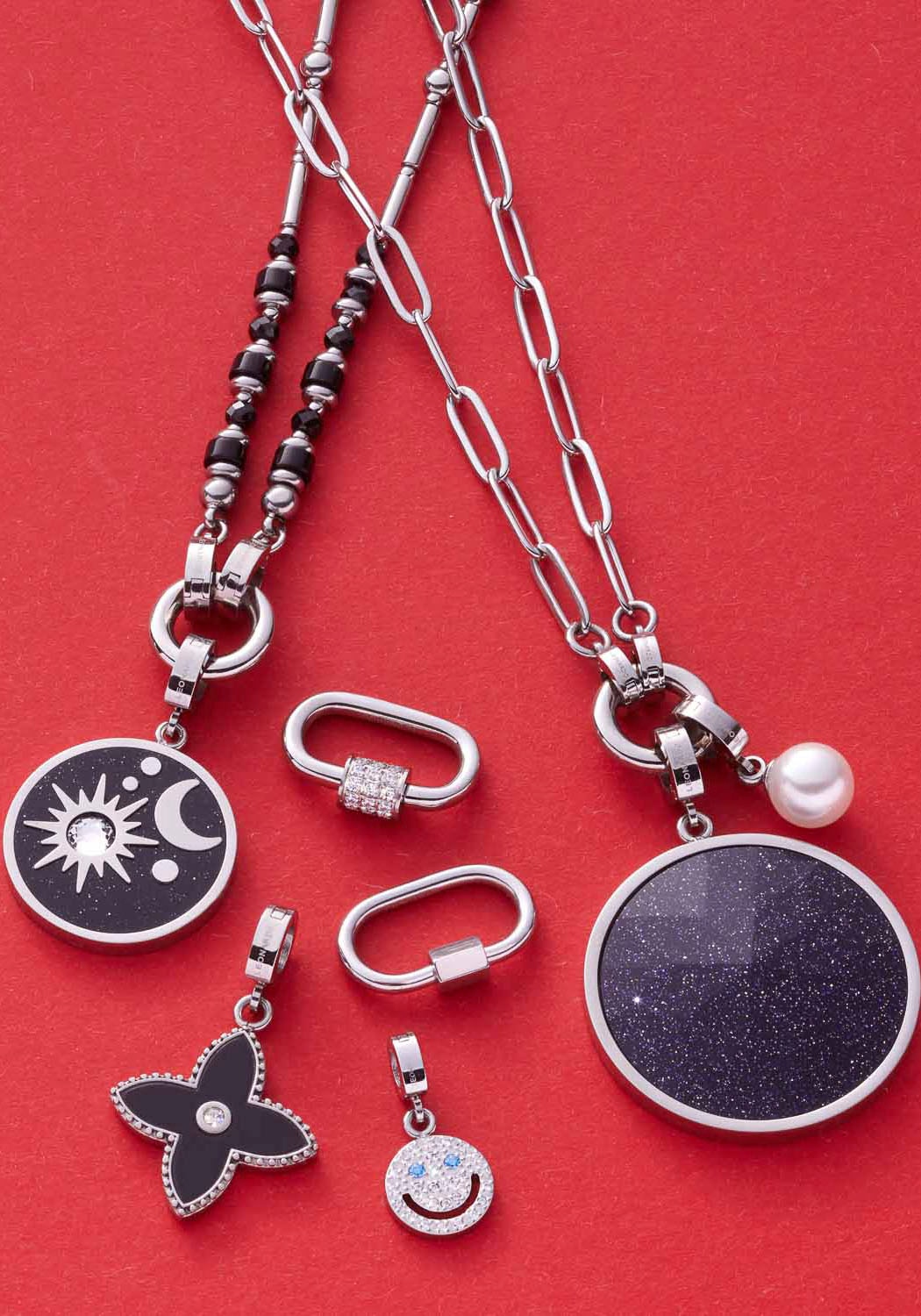 LEONARDO Charm-Einhänger »Anhänger Kleeblatt, Gothea Clip&Mix, 023266, 023268«, mit Onyx, Glasstein