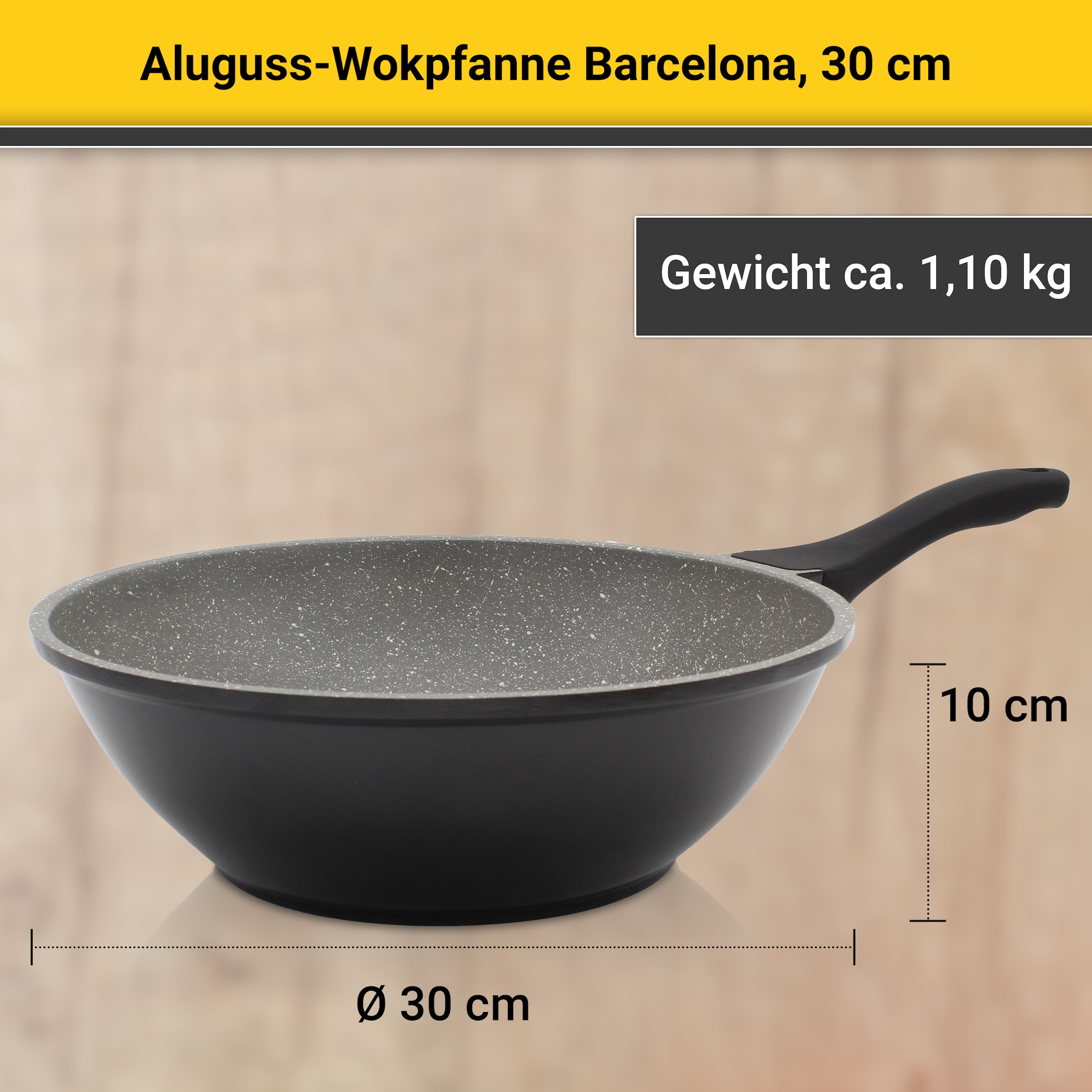 Krüger Wok »Aluguss Wokpfanne Barcelona, 30 cm«, Aluminiumguss, (1 tlg.), für Induktions-Kochfelder geeignet