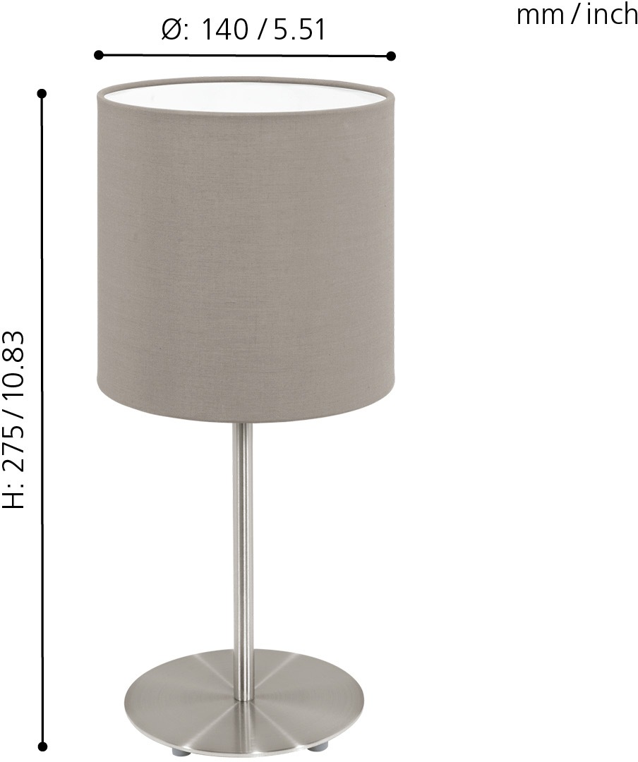 EGLO Tischleuchte »PASTERI«, 1 flammig, Leuchtmittel E14 | Leuchtmittel wechselbar-ohne Leuchtmittel, Tischleuchte, H27,5 x Ø14, nickel-matt, 1X40W exkl.