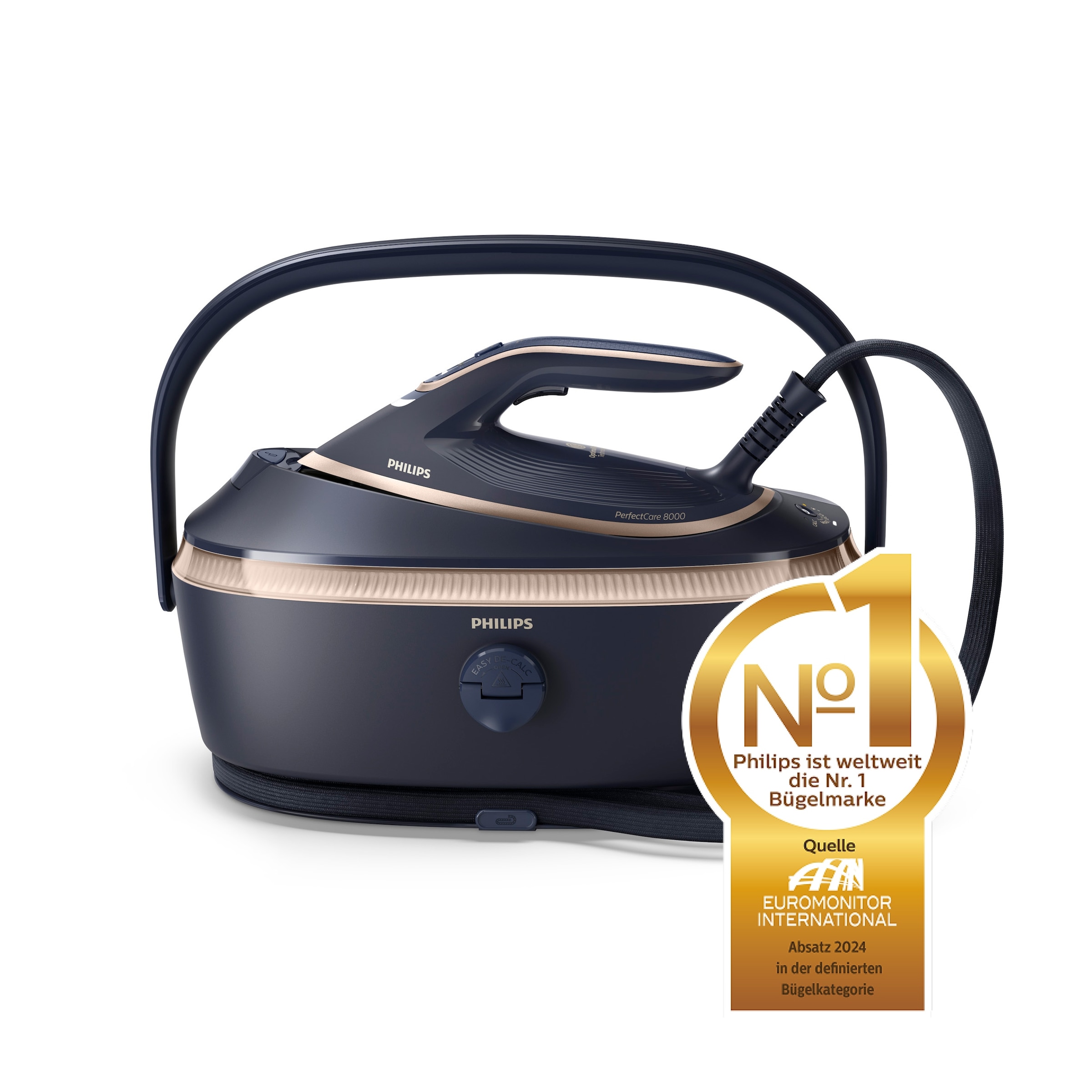Philips Dampfbügelstation »PerfectCare 8000 Series PSG8300/20, Dunkelblau/Gold« 1,4 ml Wassertank 3.120 Watt, OptimalTemp & TurboPower-Dampfmotor, 850 gr Dampfstoß