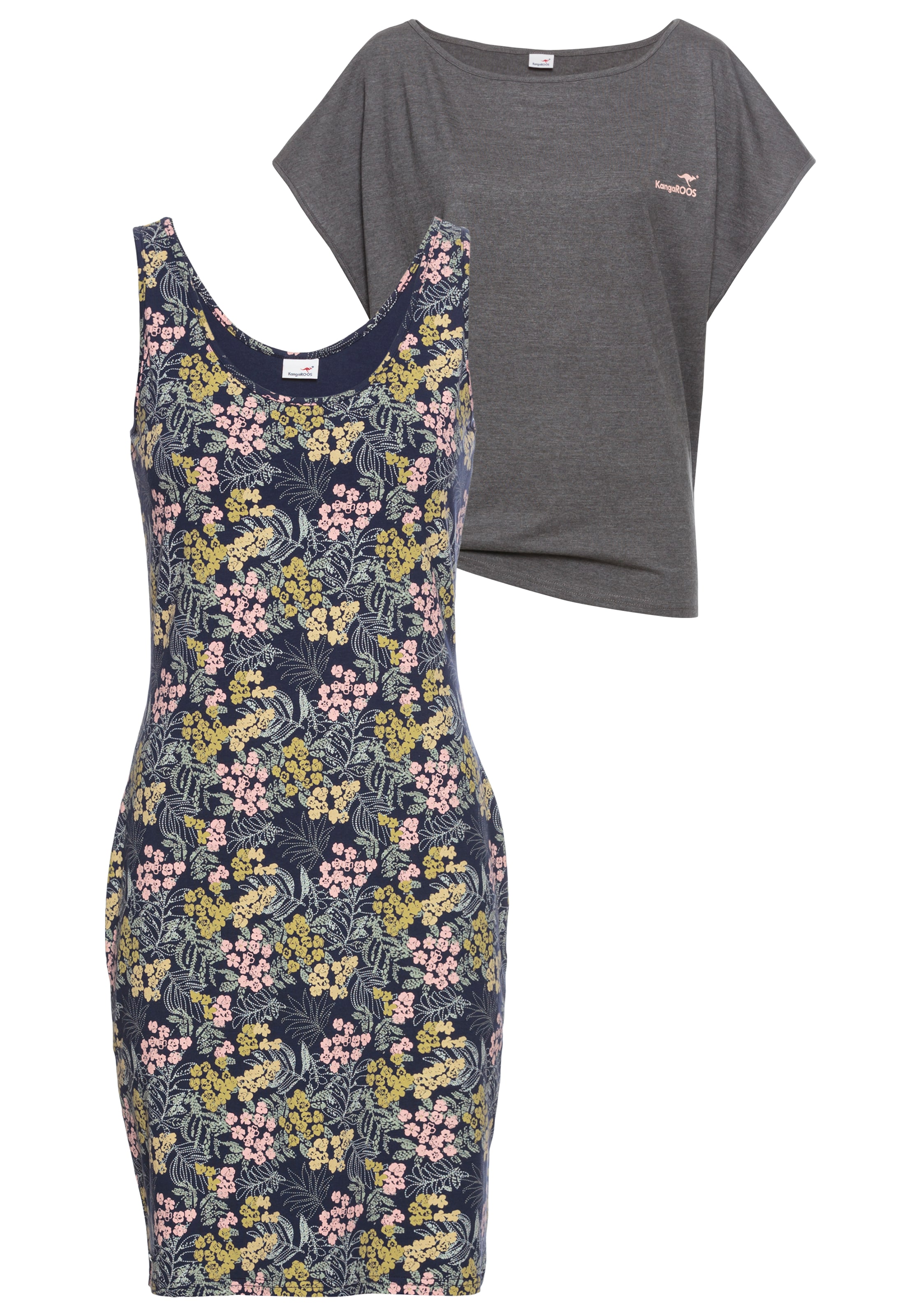 KangaROOS Sommerkleid, (Set, 2 tlg., mit T-Shirt), Set Shirt Kleid mit Blumen