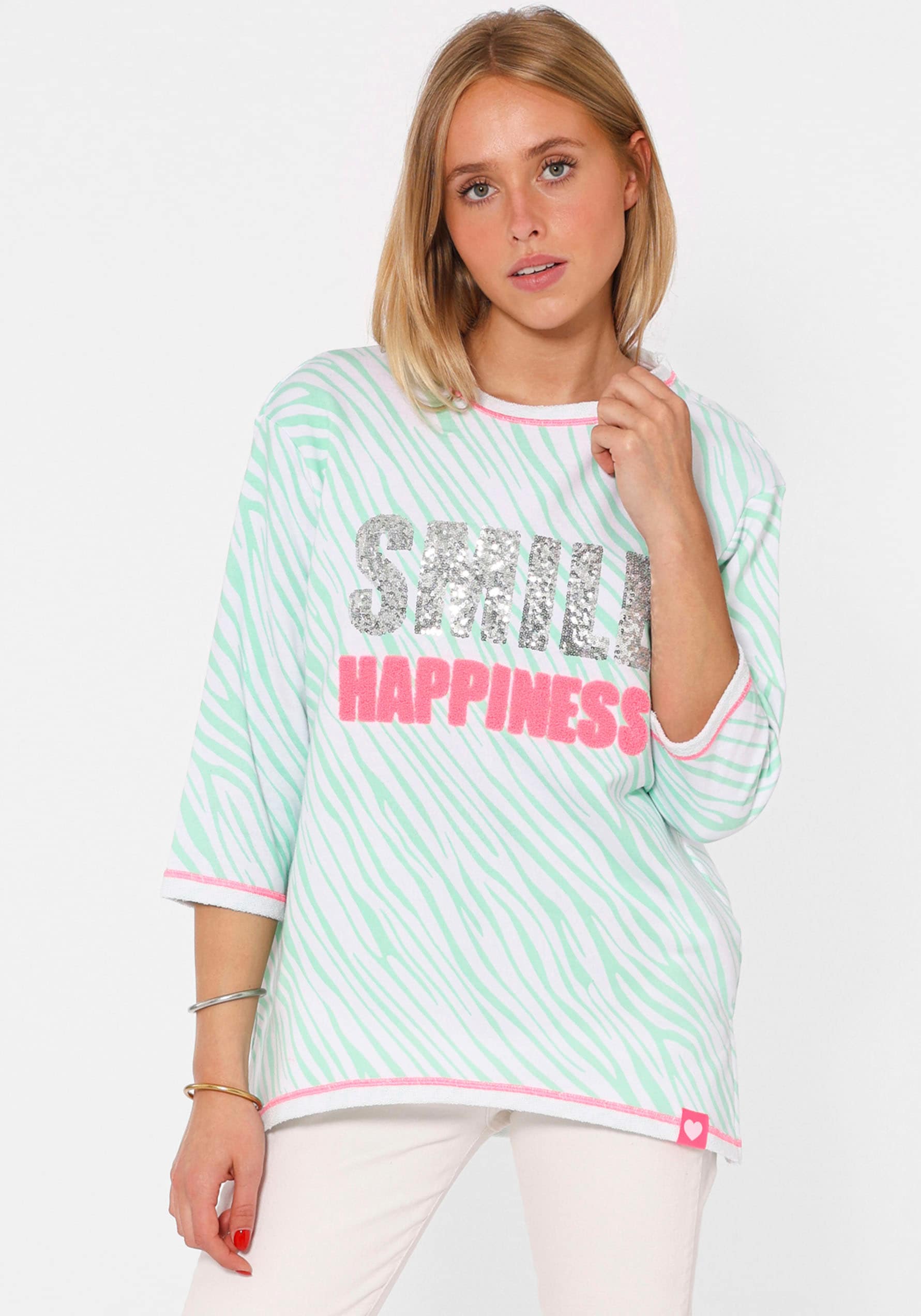 Langarmshirt »"SMILE Happiness"«, mit Zebramuster und Frontmotiv, mit 3/4 Arm