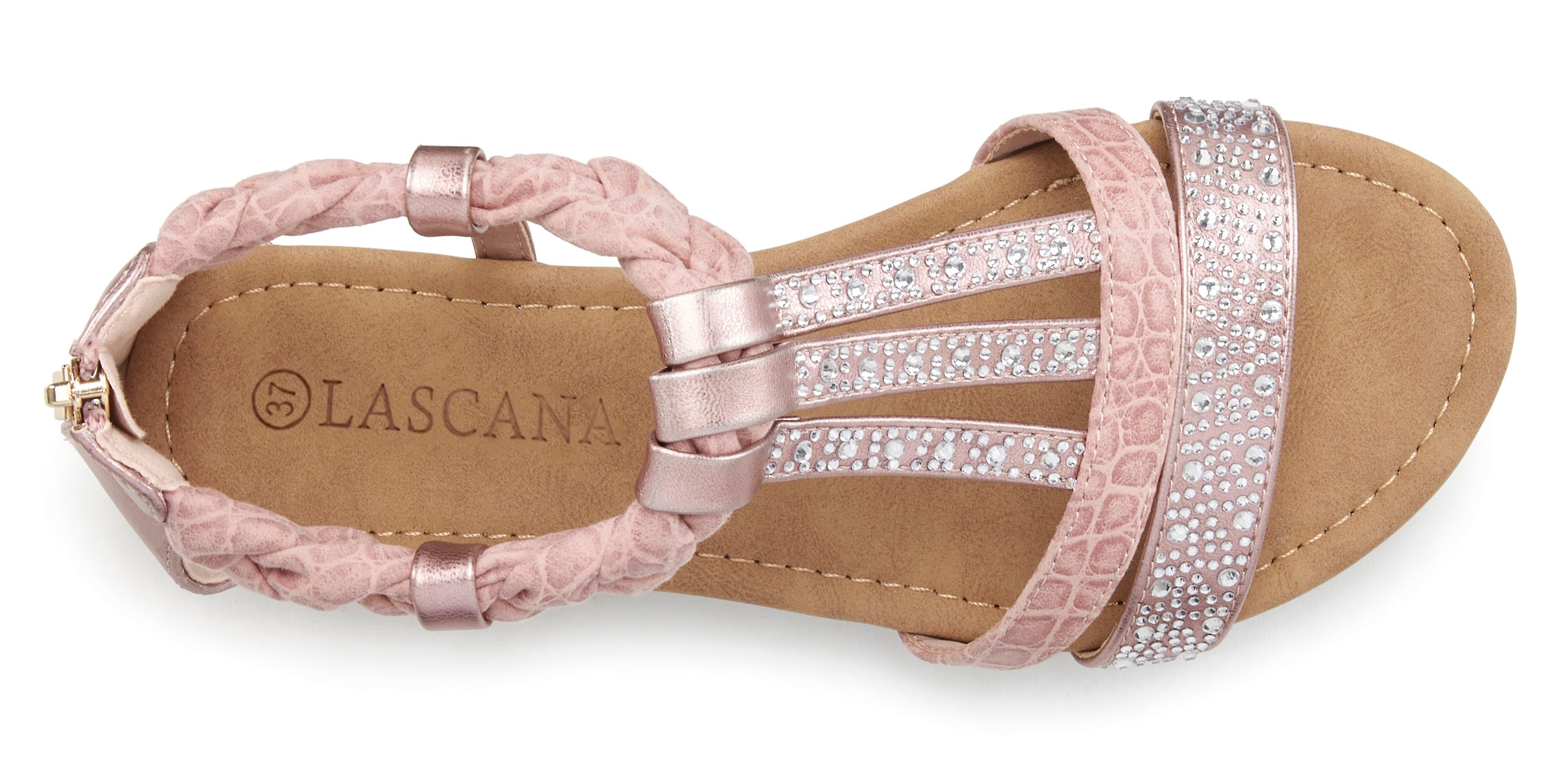 LASCANA Sandale »Sommerschuh, Sandalette«, mit Glitzersteinen und kleinem Keilabsatz im Festival-Look VEGAN