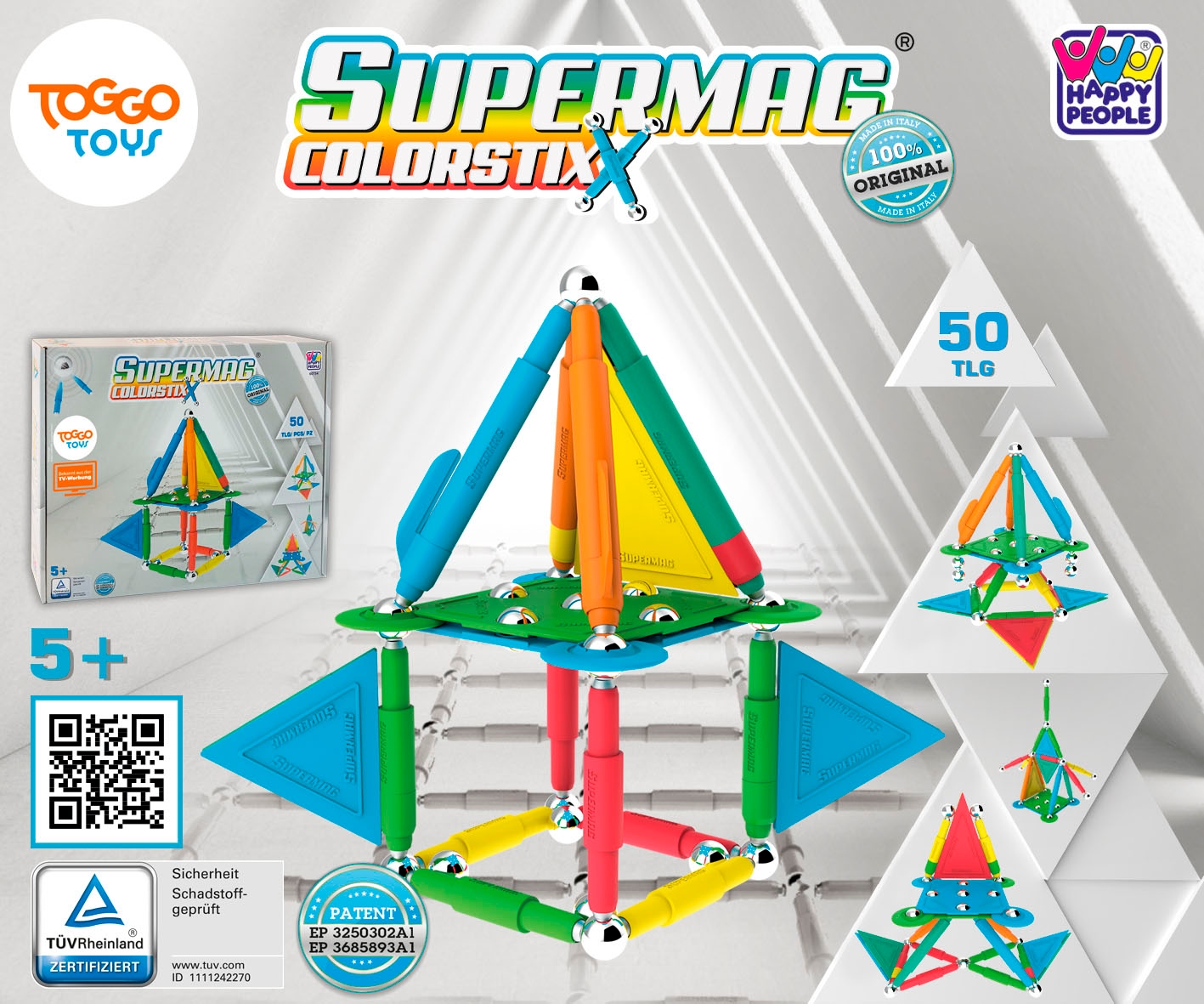 Happy People Magnetspielbausteine »Supermag Color Stix«, (Packung, 50 St.), Made in Europe