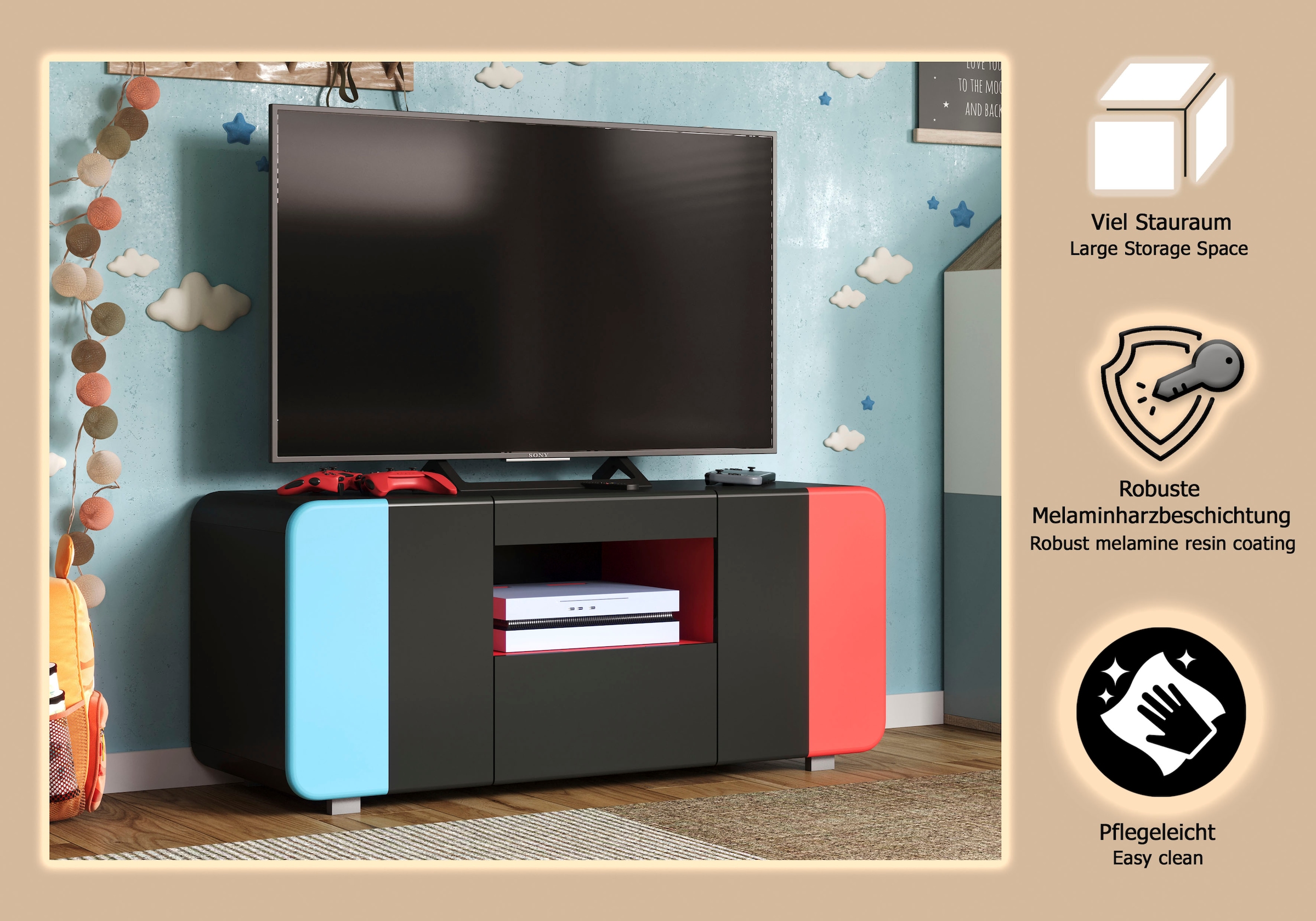 INOSIGN Lowboard »NextLevel speziell geeignet für Spielekonsolen«