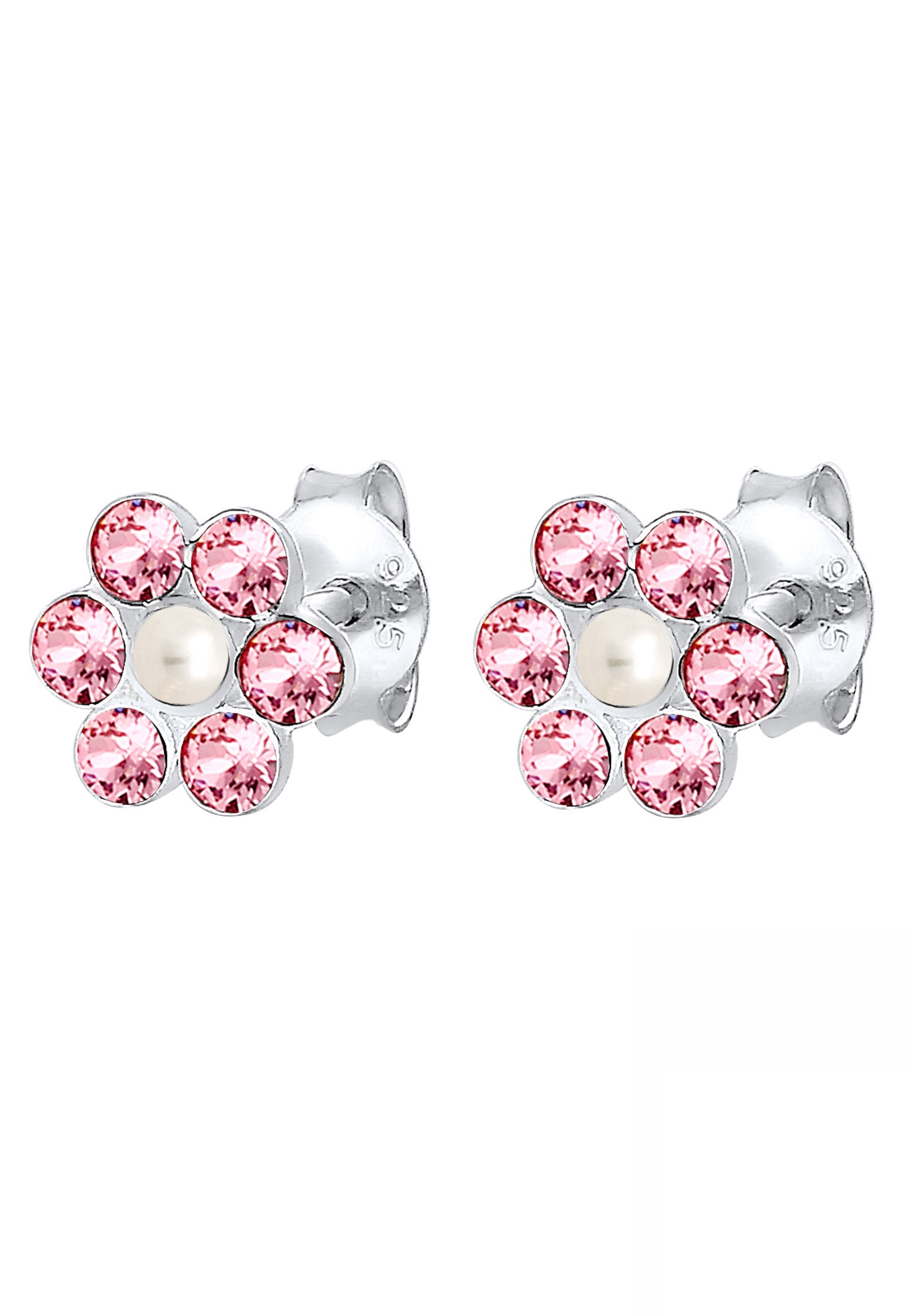 Elli Paar Ohrstecker »Ohrringe Ohrring Kinder Blume Kristalle Rose Synthetische Perle  925 Sterling Silber«