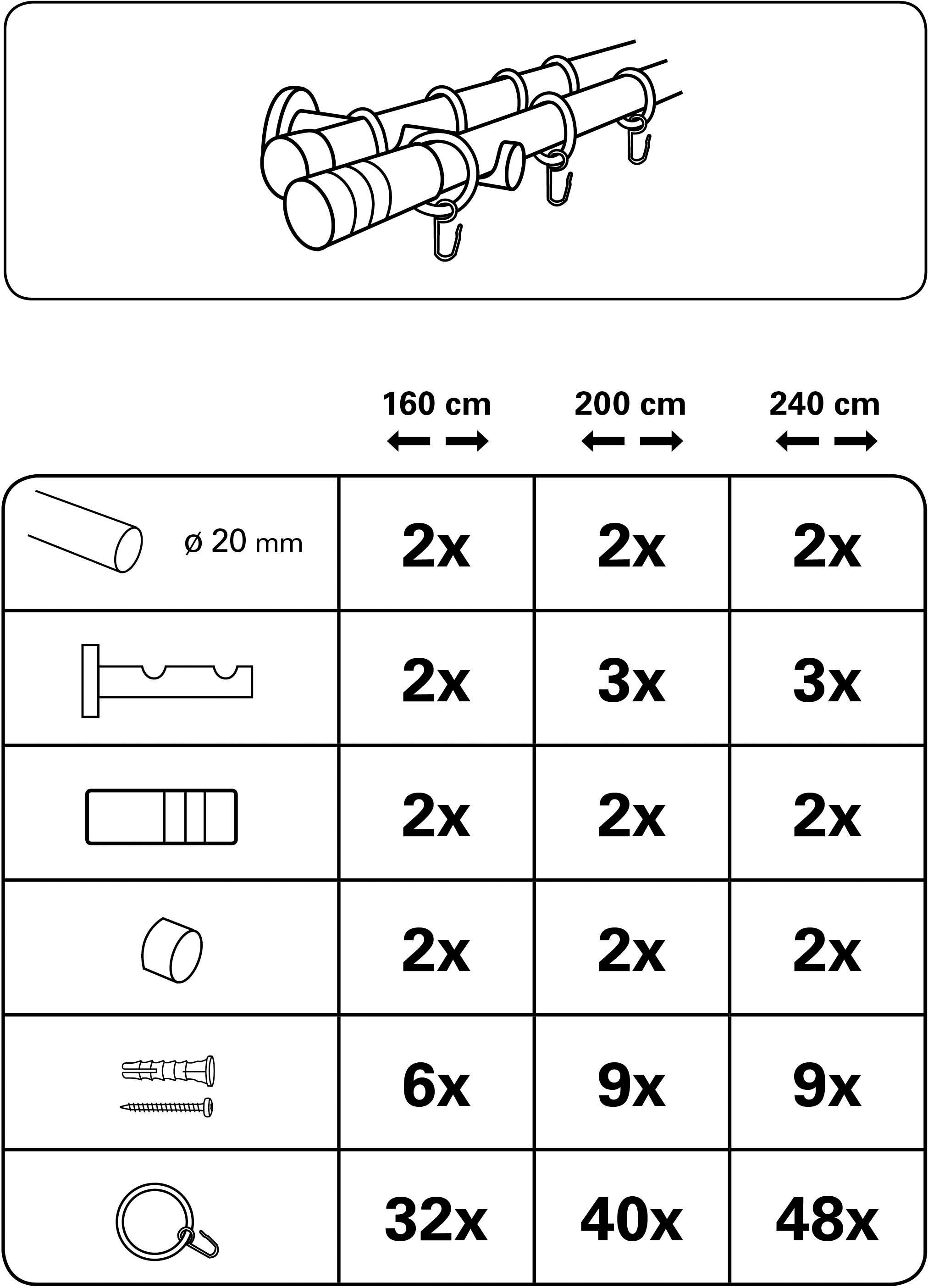 GARDINIA Gardinenstange »Set Metall«, 2 läufig-läufig, Fixmaß, 2-Lauf