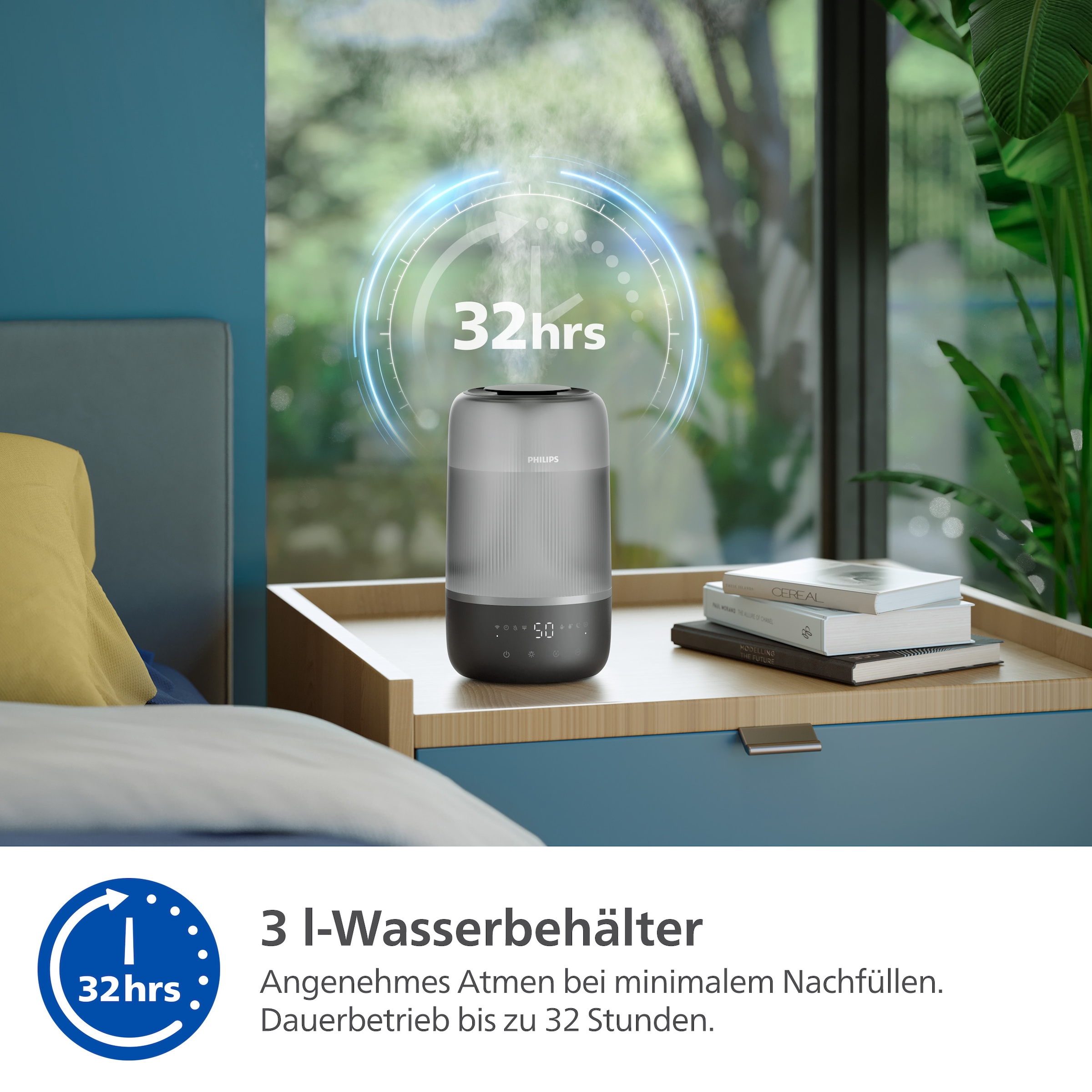 Philips Luftbefeuchter »HU1510 1000 Series, ultraschall«, 3 l Wassertank, für 41 m² Räume, mit Aroma-Diffusor, Stimmungslicht, App verbunden