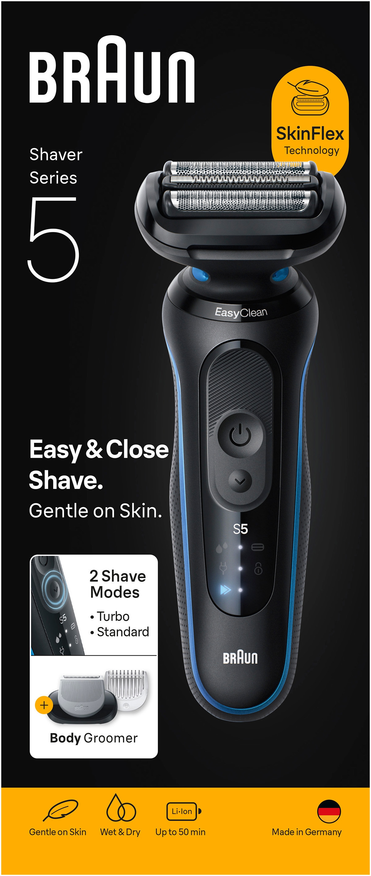 Braun Elektrorasierer »Series 5 52-B1600s« 1 Stk. Aufsätze 100% wasserdicht, Körperpflege-Aufsatz, Bis zu 50 Min, Made in Germany
