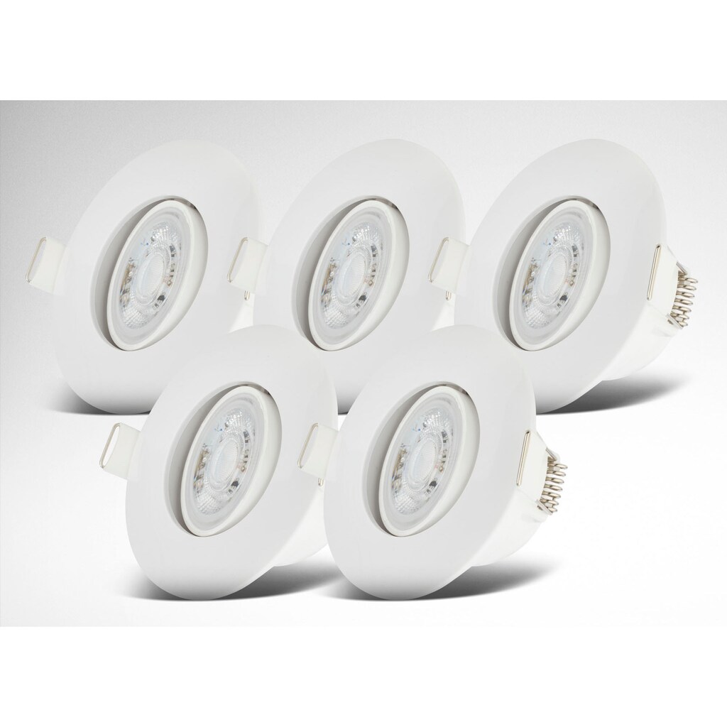 B.K.Licht LED Einbauleuchte »BK_EL1573 LED Einbauleuchten IP65 5er-Set Kunststoff Weiß«,  4,9W 480lm 3.000K