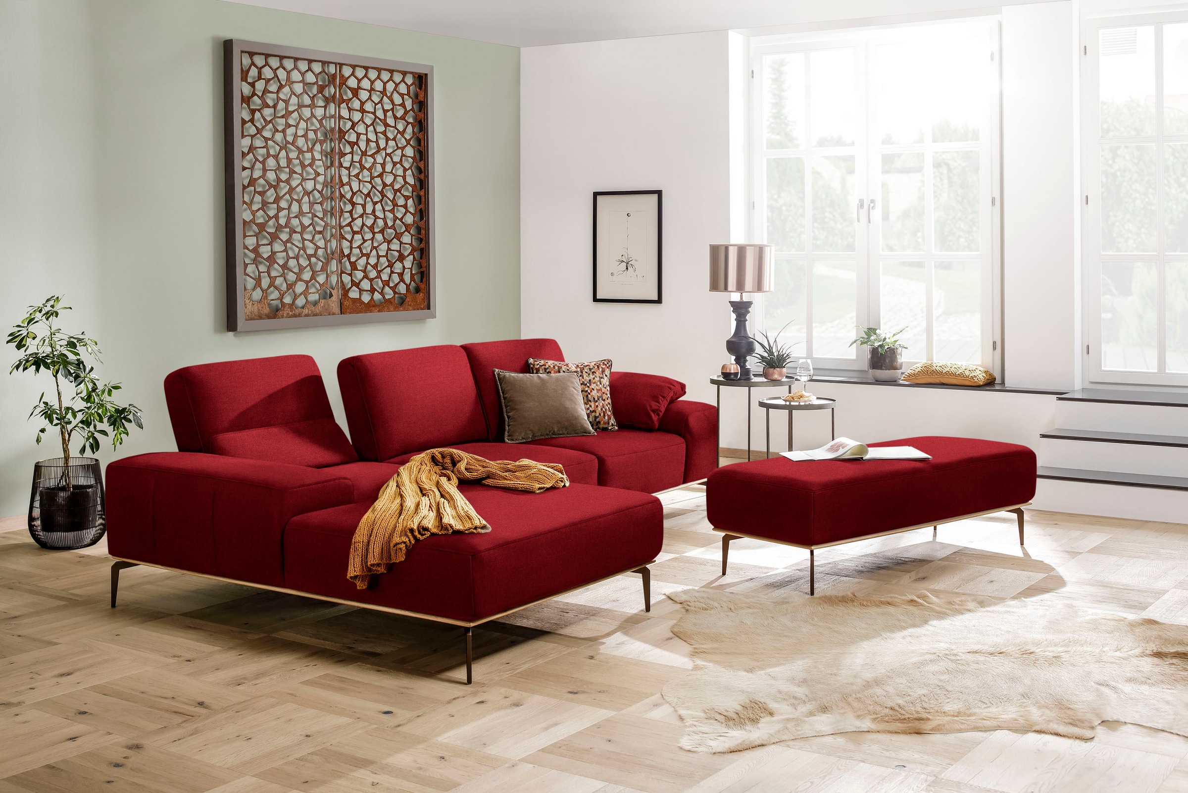 W.SCHILLIG Ecksofa »run, Designsofa mit tollem Sitzkomfort, L-Form«, mit Holzsockel, Füße in Bronze pulverbeschichtet, Breite 299 cm
