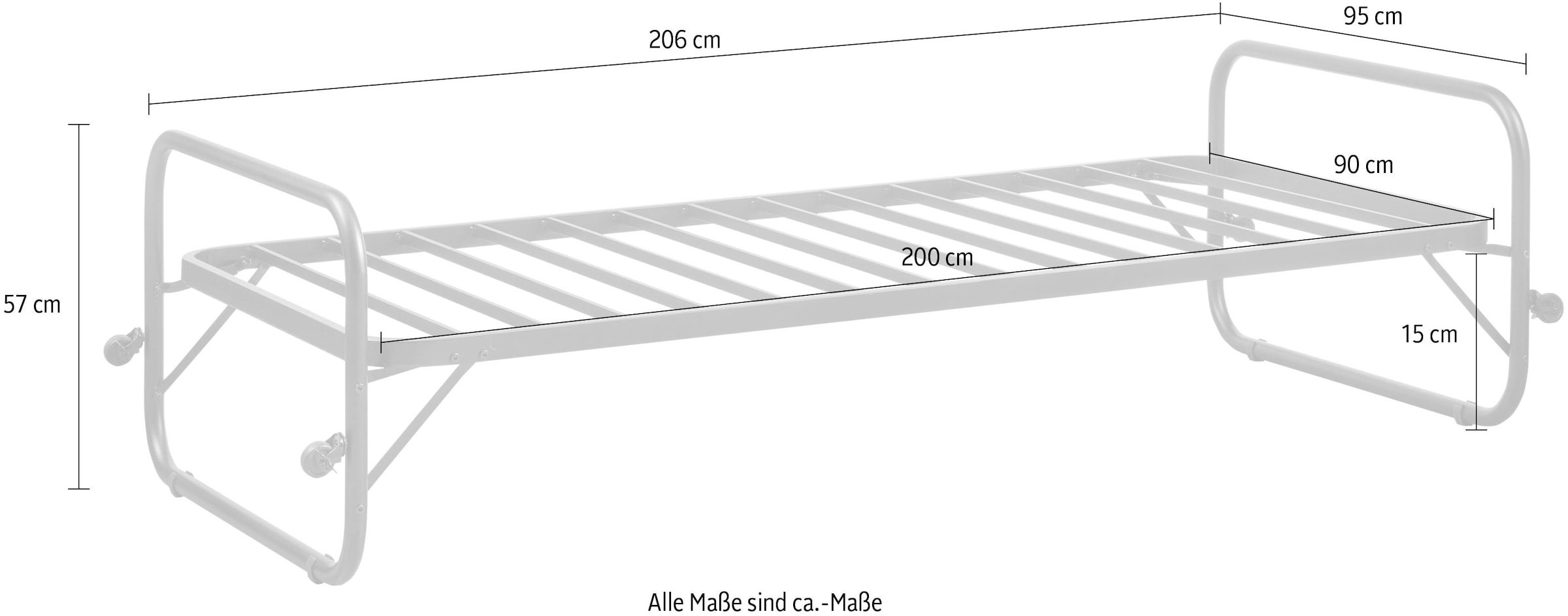 WOOOD Bettgestell »Lucy Metallrahmen pulverbeschichtet zusammenklappbar, 206 x 96 x 57 cm« Eingeklappt 30 cm hoch, Tragkraft 150 kg, Matratzenmaß 90x200 cm