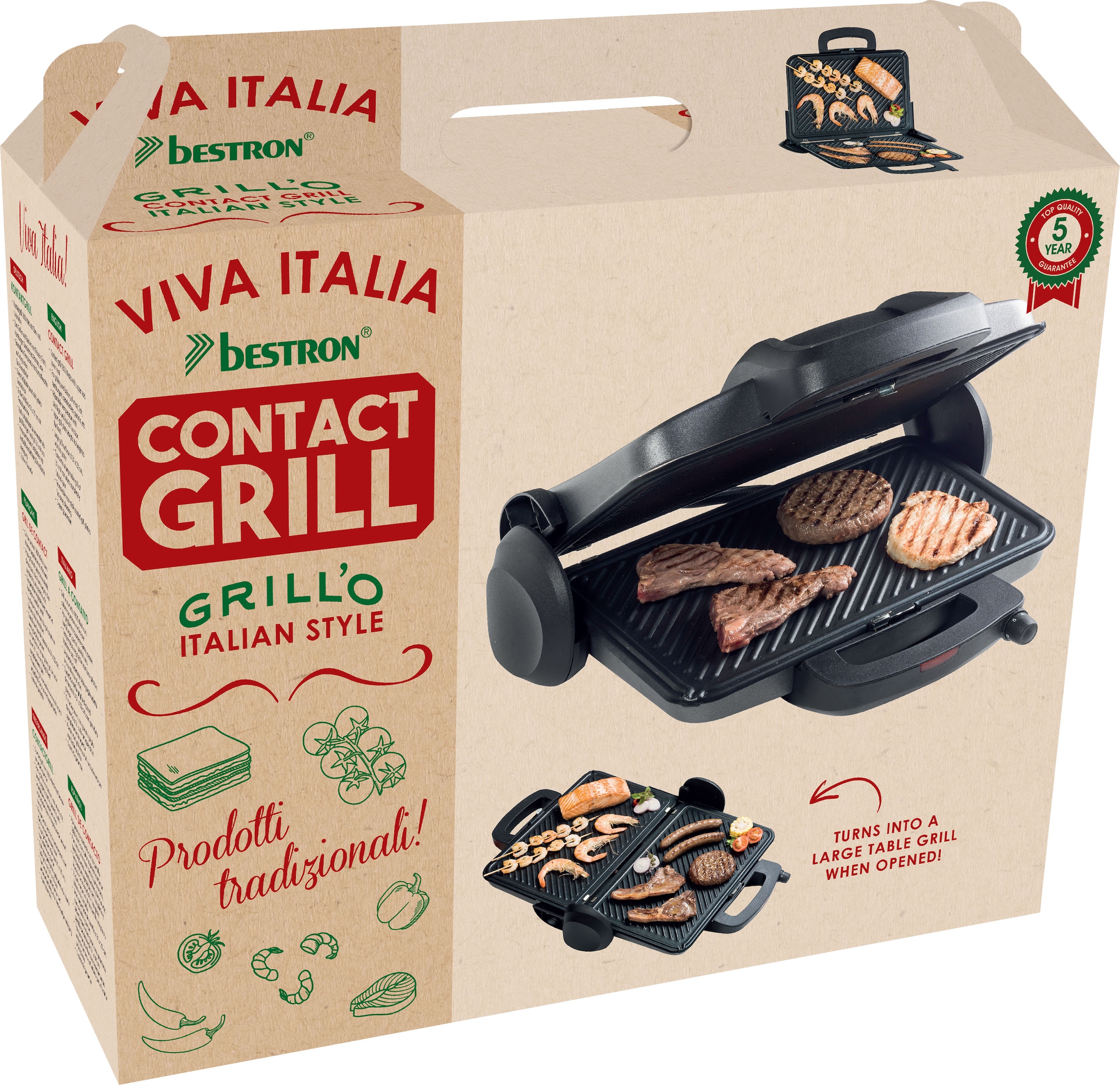 aufklappbar | mit bestron Viva Garantie Italia«, 1800 mit kaufen online Kontaktgrill Schwarz Ober-und Unterhitze, Jahren 3 »ACG380 W, XXL