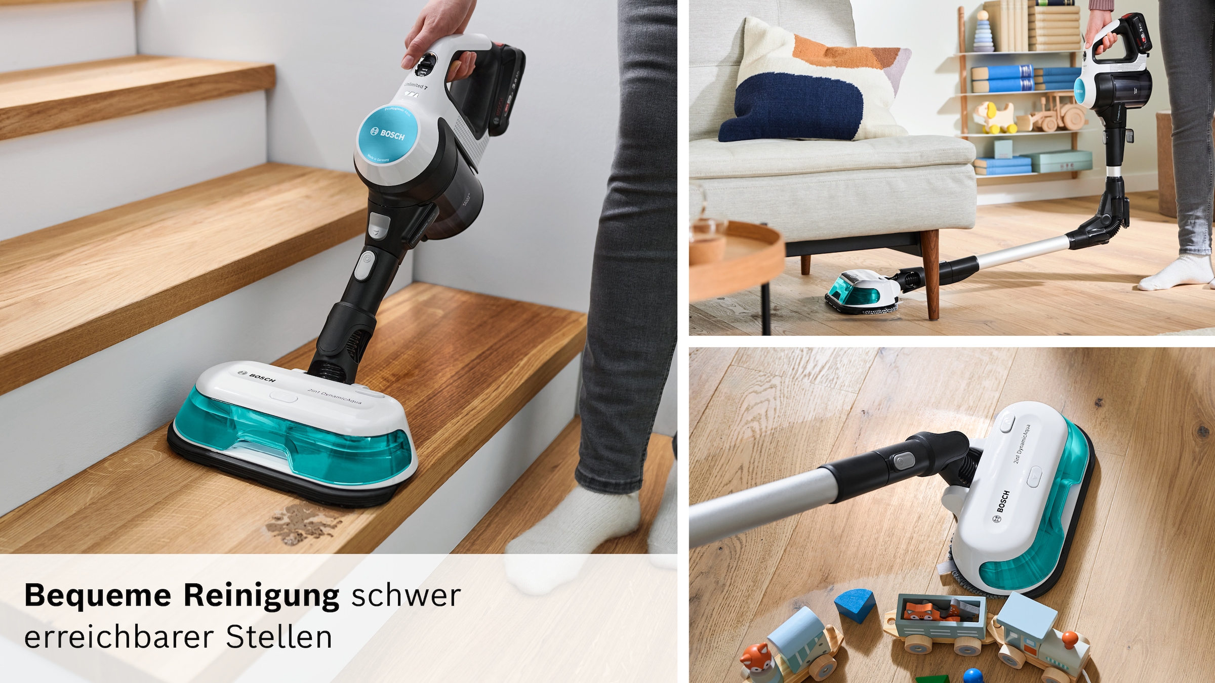 BOSCH Akku-Stielstaubsauger »Unlimited 7 ProHygienic Aqua BKS71HYG4, 2in1 Saugen & Wischen« Knickrohr, Hygiene-Filter, 10 J. Motorgarantie, Mini-Turbo-Düse, weiß