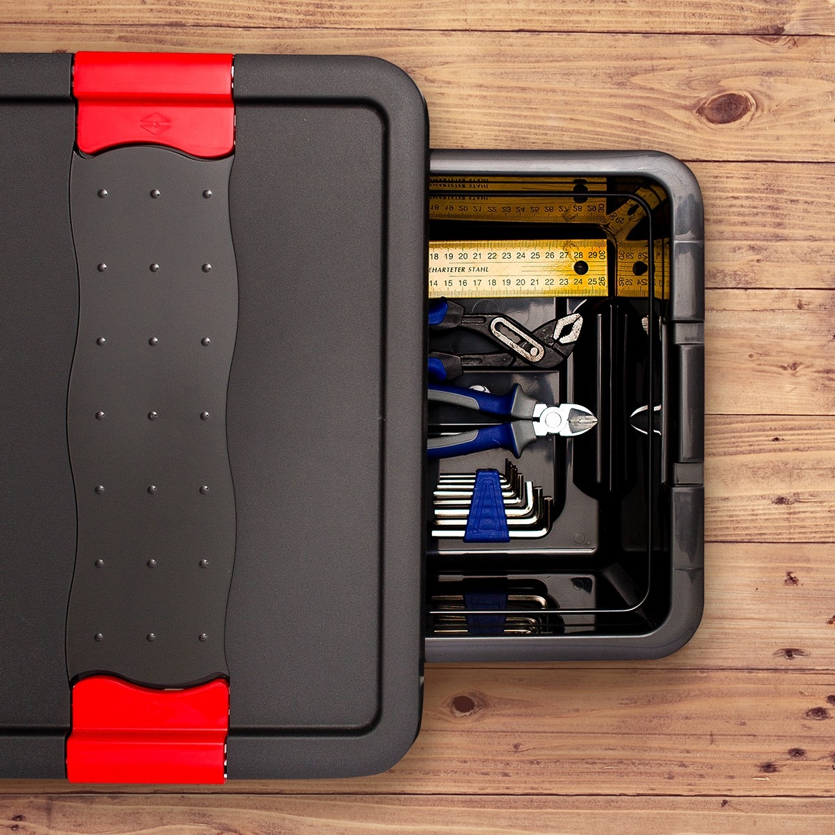 keeeper Transportbehälter »eckhart, 5er Set Transporbox, 12 L, 39,5 x 29,5 x 17,5 cm« 29,5 cm breit 17,5 cm hoch 39,5 cm lang Set, 5 Stk. tlg. seitl. Clips, Griffe am Boden, stoßfeste Seitenwände, robuster Deckel