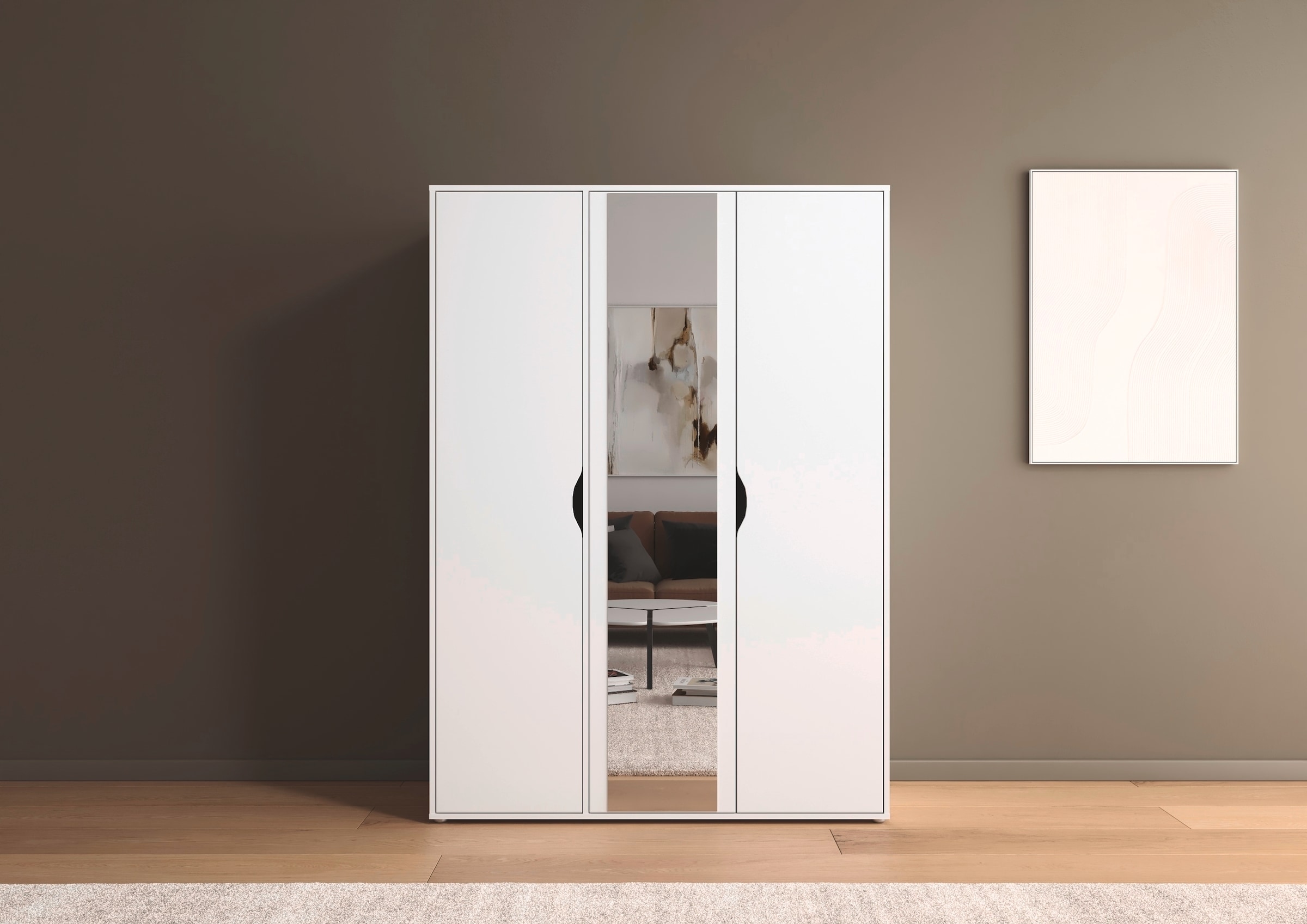 rauch Drehtürenschrank »Kleiderschrank Schrank Garderobe Wäscheschrank NARAI mit Spiegel« in 3 verschiedenen Ausstattungen BASIC/CLASSIC/PREMIUM,  Griffausfräsungen für eine grifflose Optik TOPSELLER MADE IN GERMANY