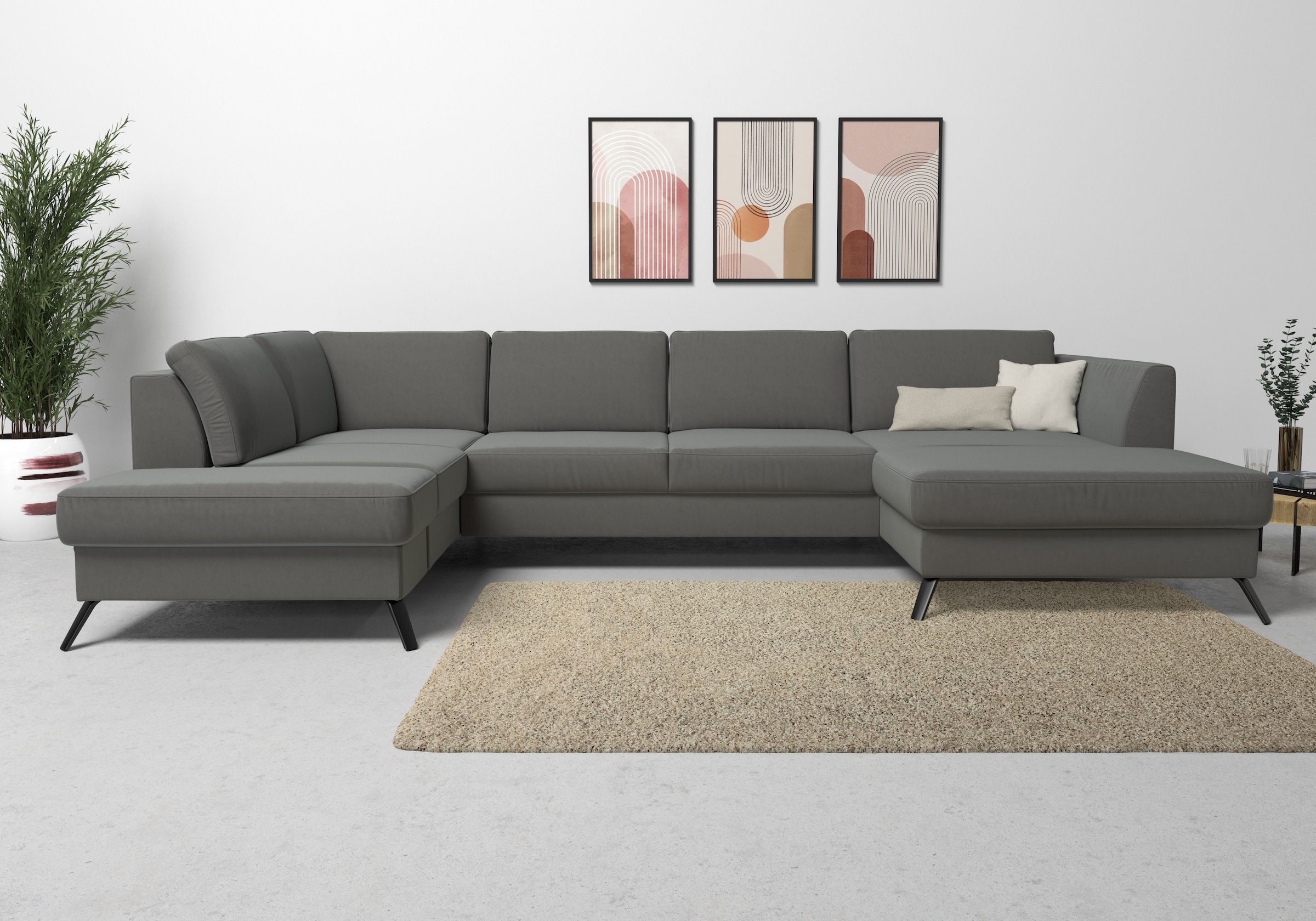 sit&more Wohnlandschaft »Olsen U-Form«, inklusive Sitztiefenverstellung, wahlweise mit Bettfunktion, 15cm hoch