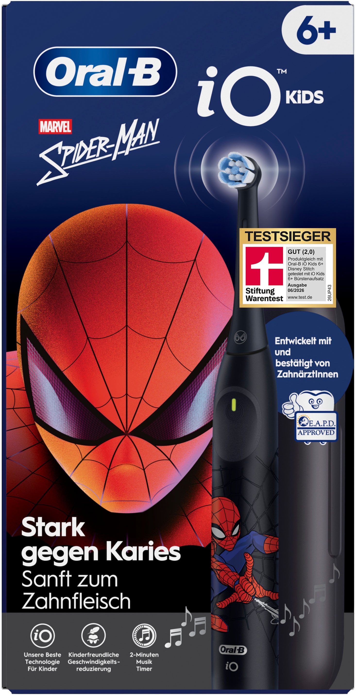 Oral-B Elektrische Kinderzahnbürste »iO Kids 6+ Spiderman« 1 Stk. Aufsteckbürsten 1 Reise-Etui, Musik-Timer, 3 Modi, ab 6 Jahren