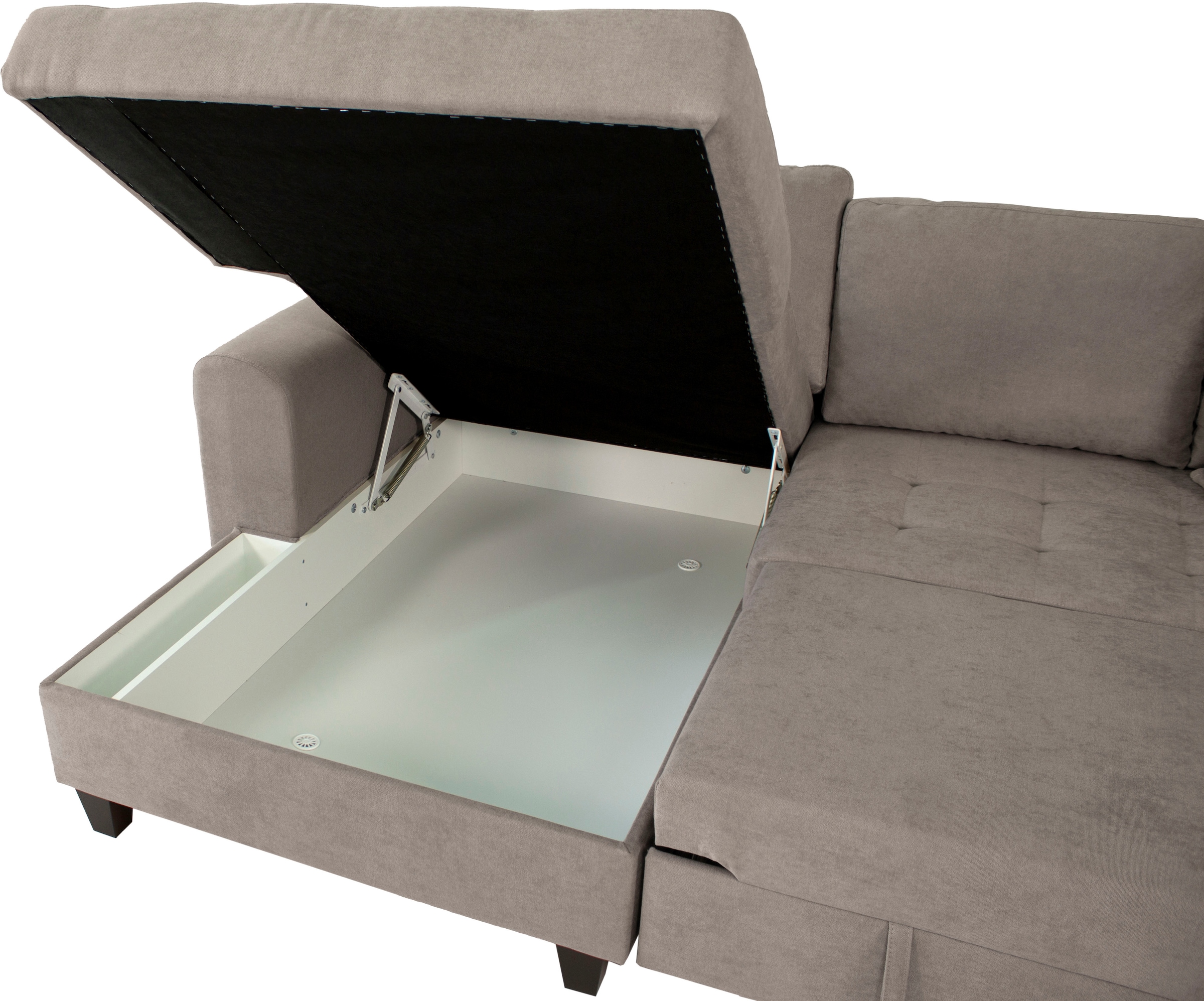 OTTO home Ecksofa »Moritz L-Form, B: 265 cm« mit Schlaffunktion, Bettkasten & Zierkissen