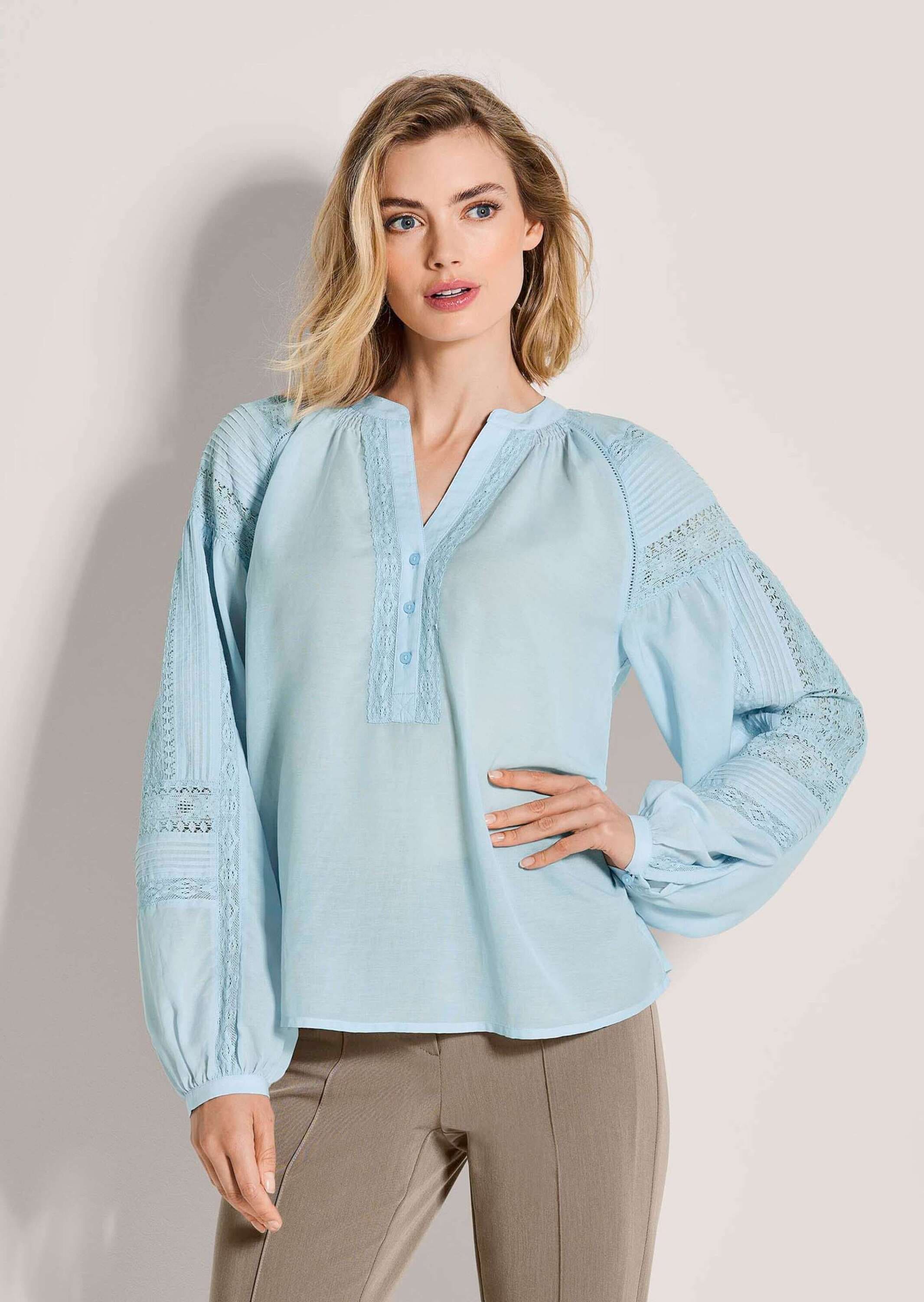 MADELEINE Langarmbluse »Blusenshirt Sommertunika mit Spitzendetails« Feine Spitzenapplikation