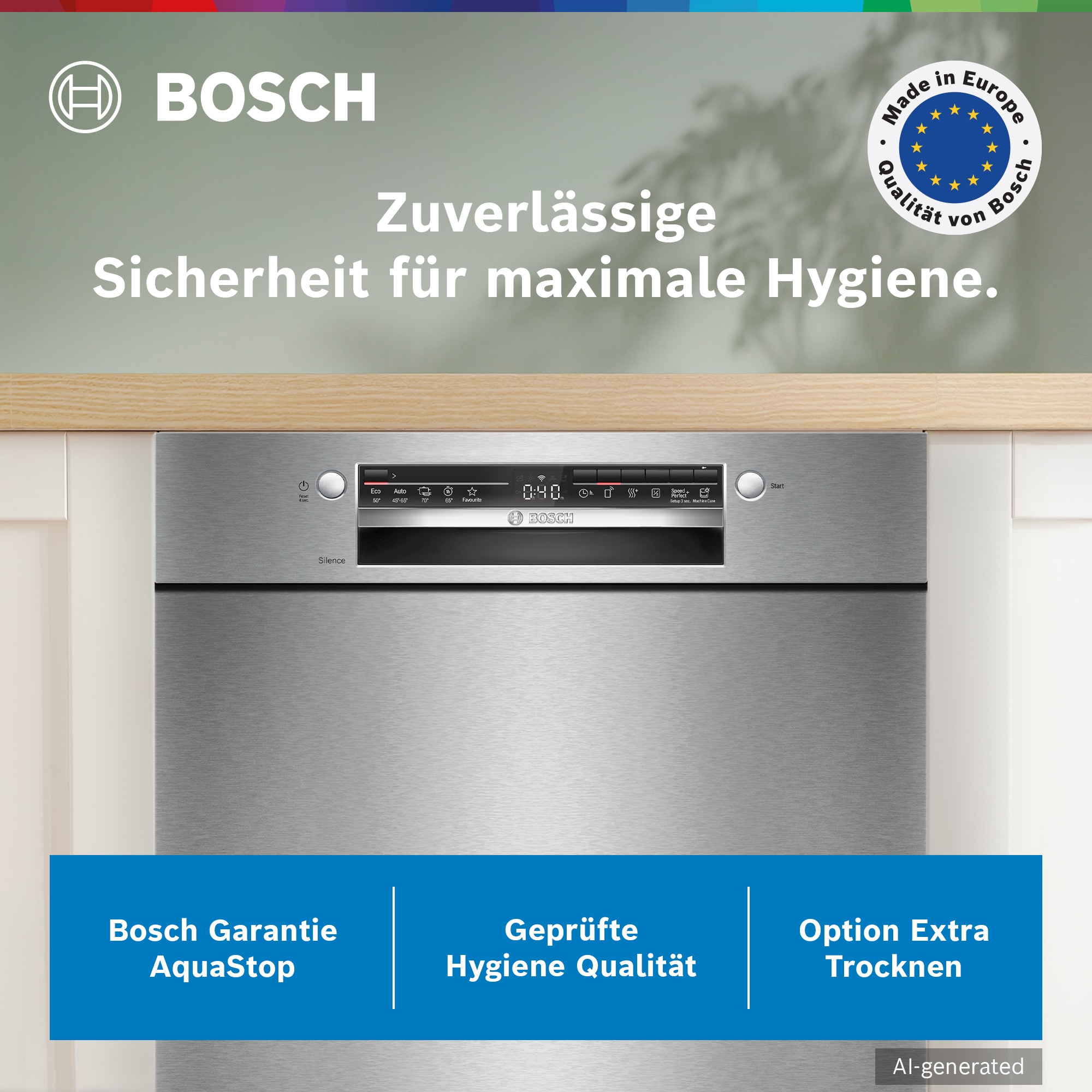 BOSCH Unterbaugeschirrspüler Serie 2 »SMU2HTS08E« 13 tlg. Maßgedecke Geräuschreduktion bis zu 30 Minuten dank Silence on demand