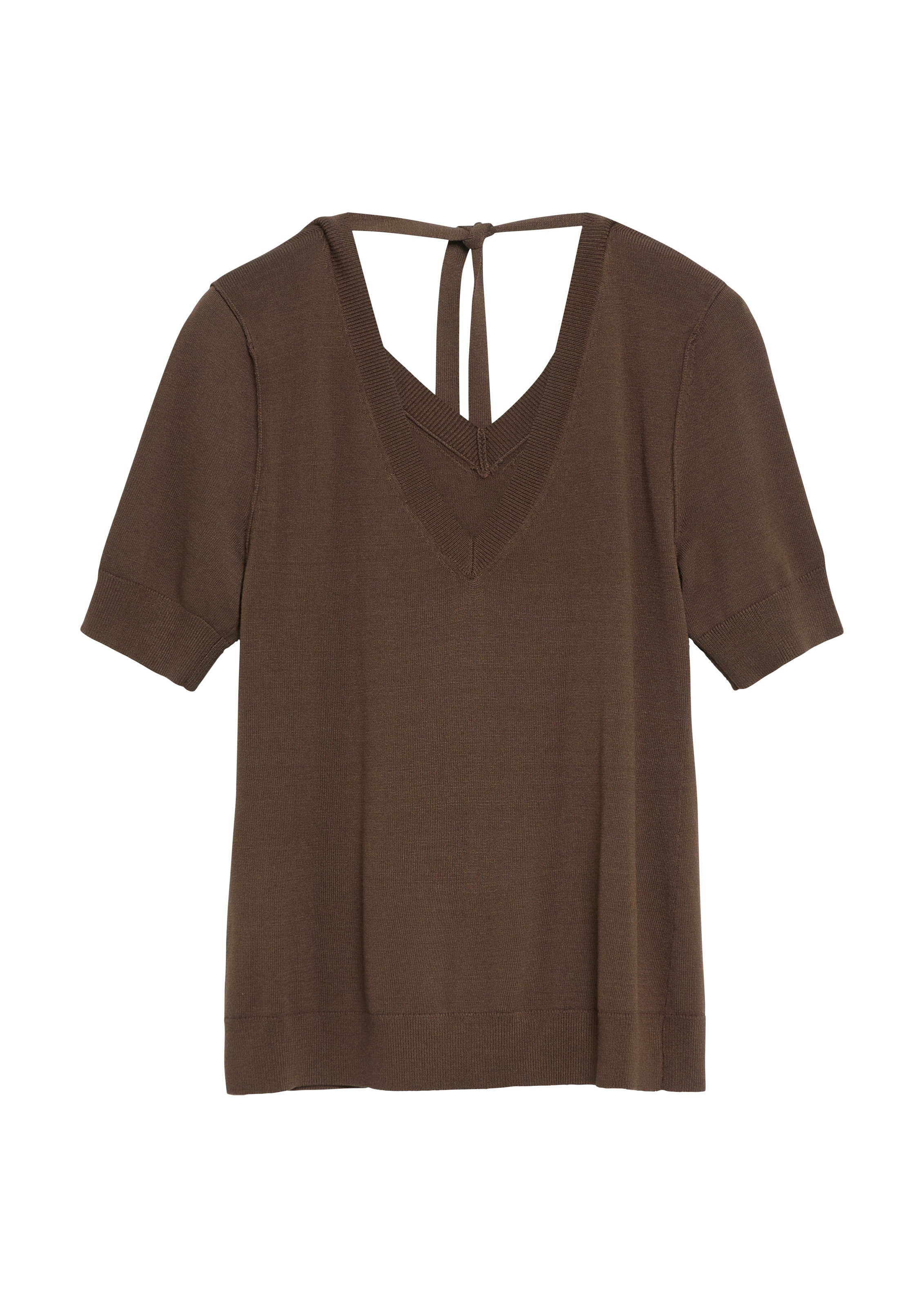 Comma Strickpullover Halbarm-Pullover mit V-Ausschnitt und Bindung im Nacken
