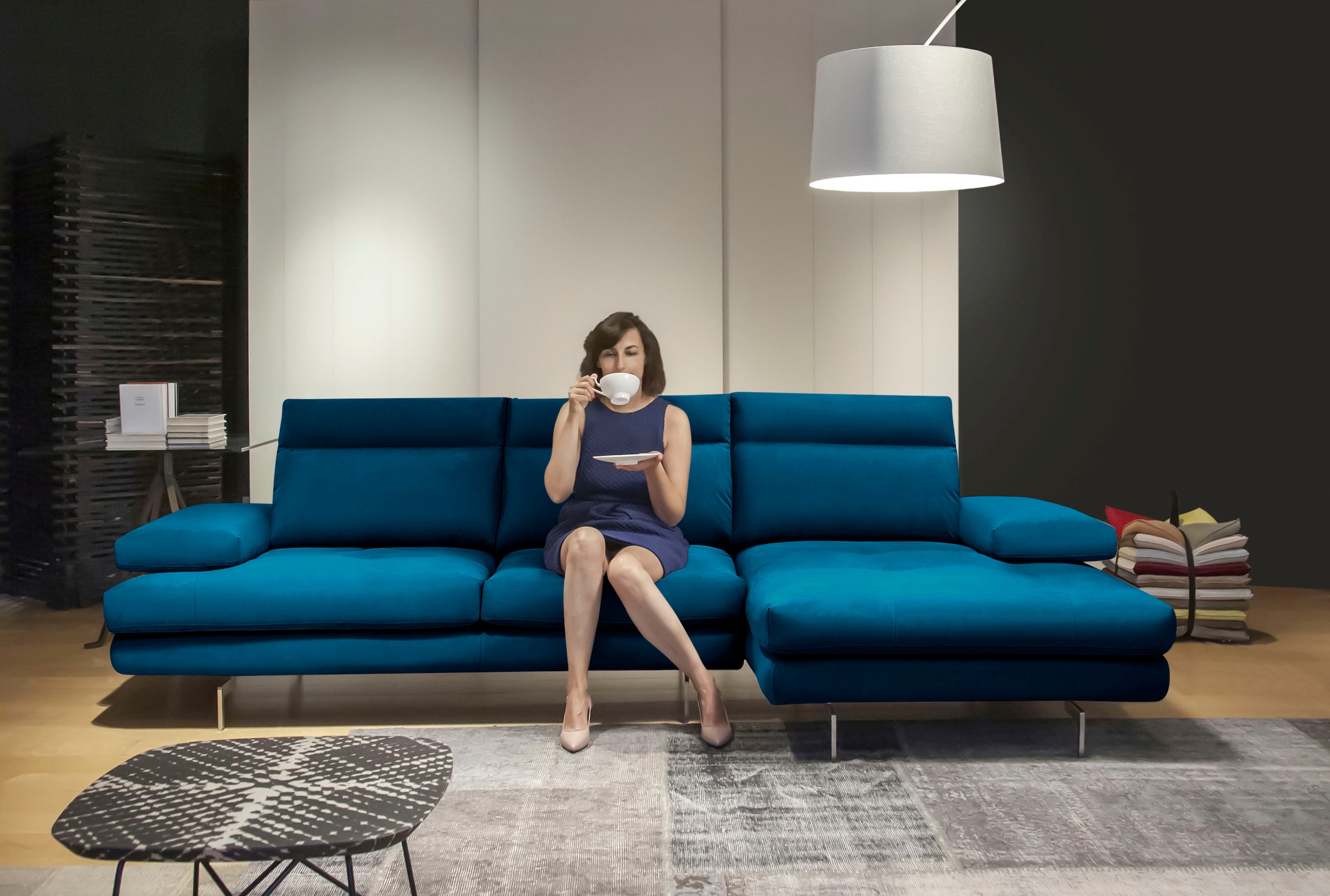 CALIA ITALIA Ecksofa »Toby Wing, Komfortsofa der Extraklasse, bequem, L-Form«, inklusive Sitztiefenverstellung, Füße in chrom glänzend