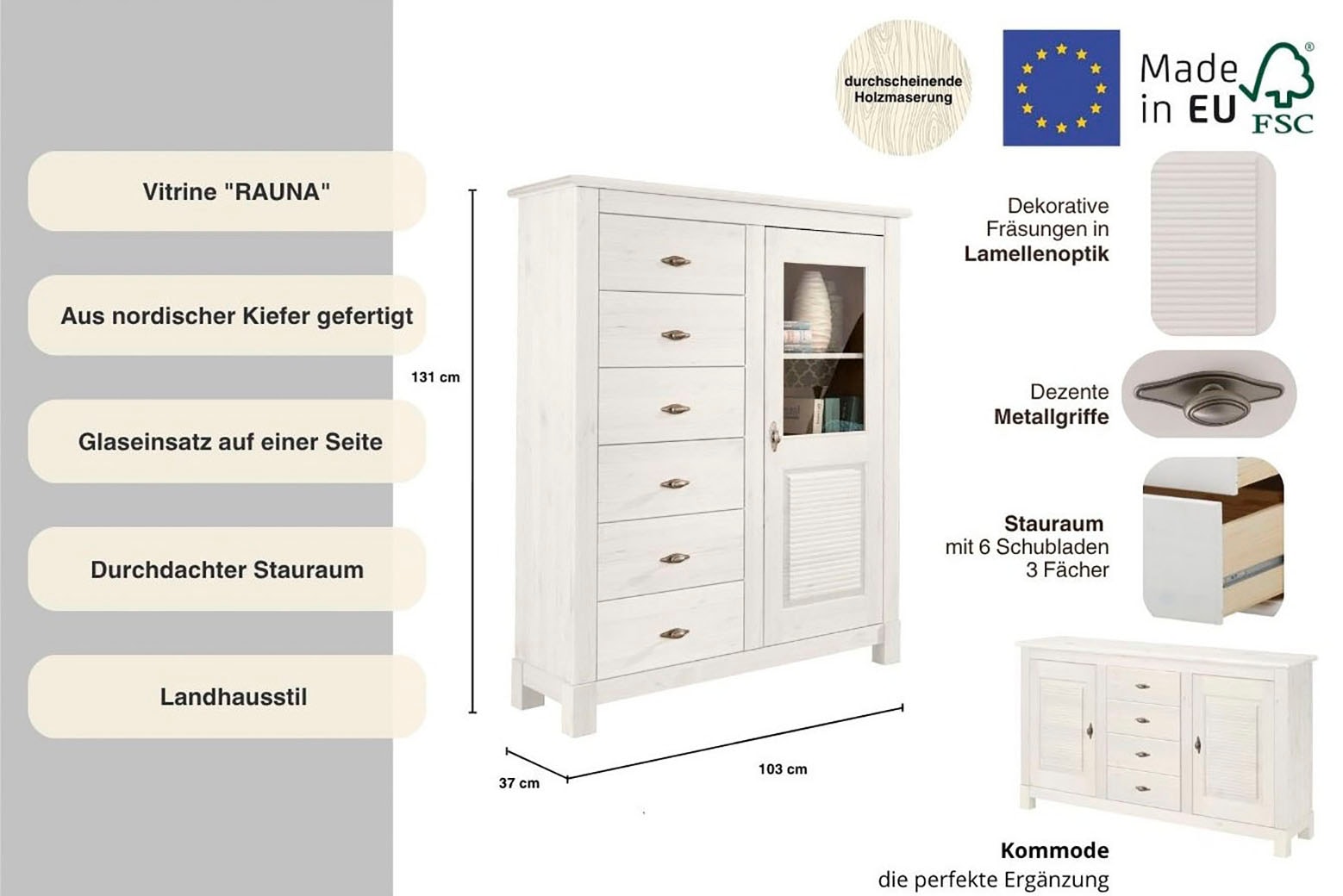 Home affaire Highboard »Rauna«, Vitrine, Breite 103 cm