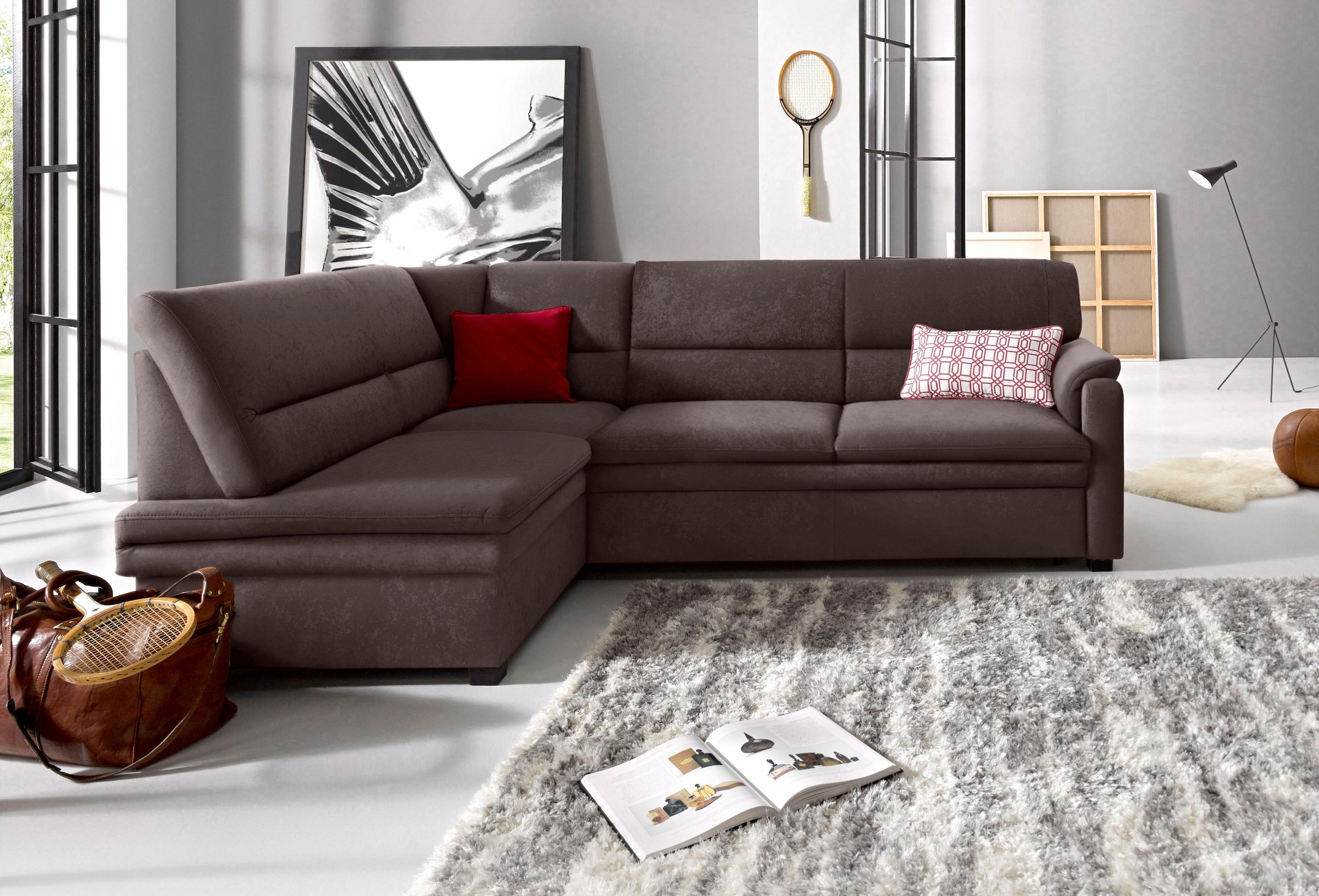 sit&more Ecksofa »Pisa L-Form«, mit Federkern, wahlweise mit Bettfunktion