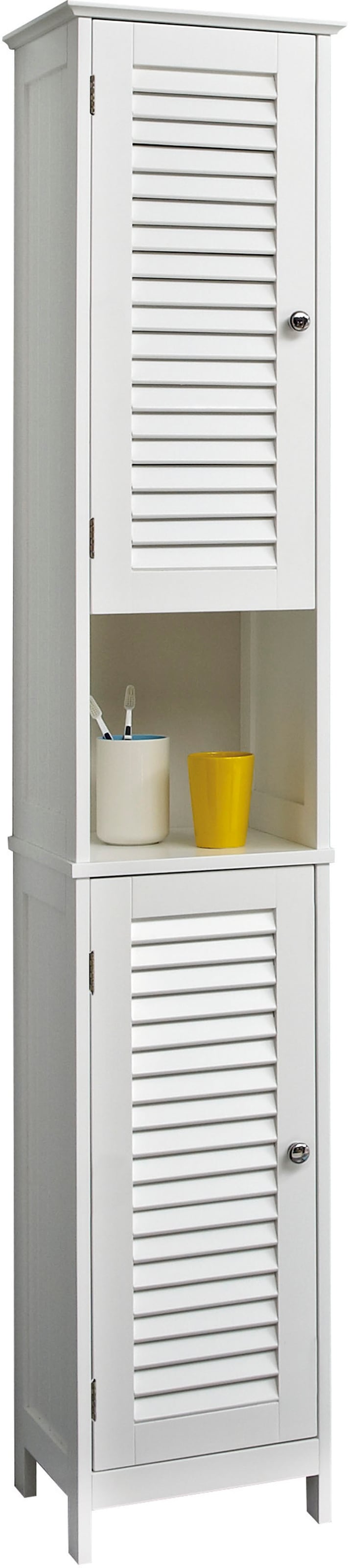 Saphir Badmöbel-Set »Quickset 928 3-teilig, Waschbeckenunterschrank mit Spiegel«, (3 St.), Hochschrank, 4 Türen, Nische, 3 Einlegeböden, Weiß Glanz, Bad-Set