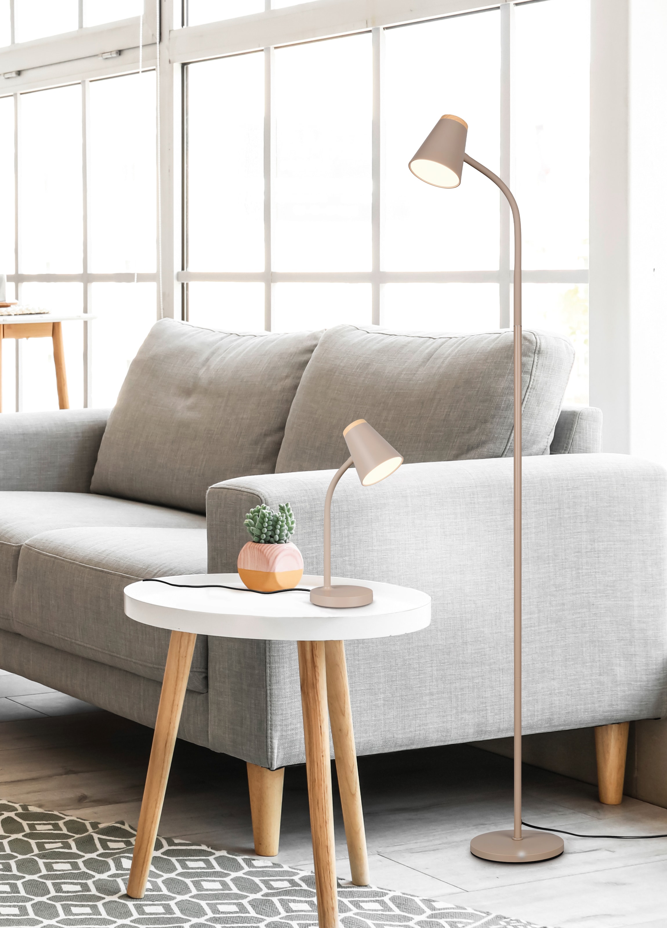 REALITY Leuchten LED Stehlampe »PONGO, LED Stehleuchte mit ON/OFF Kippschalter am Lampenschirm, 3000K« LED-Board 1 Stk. Warmweiß verstellbarer Leuchtenkopf, Höhe 145 cm, Stehlampe Leselicht 500 Lumen