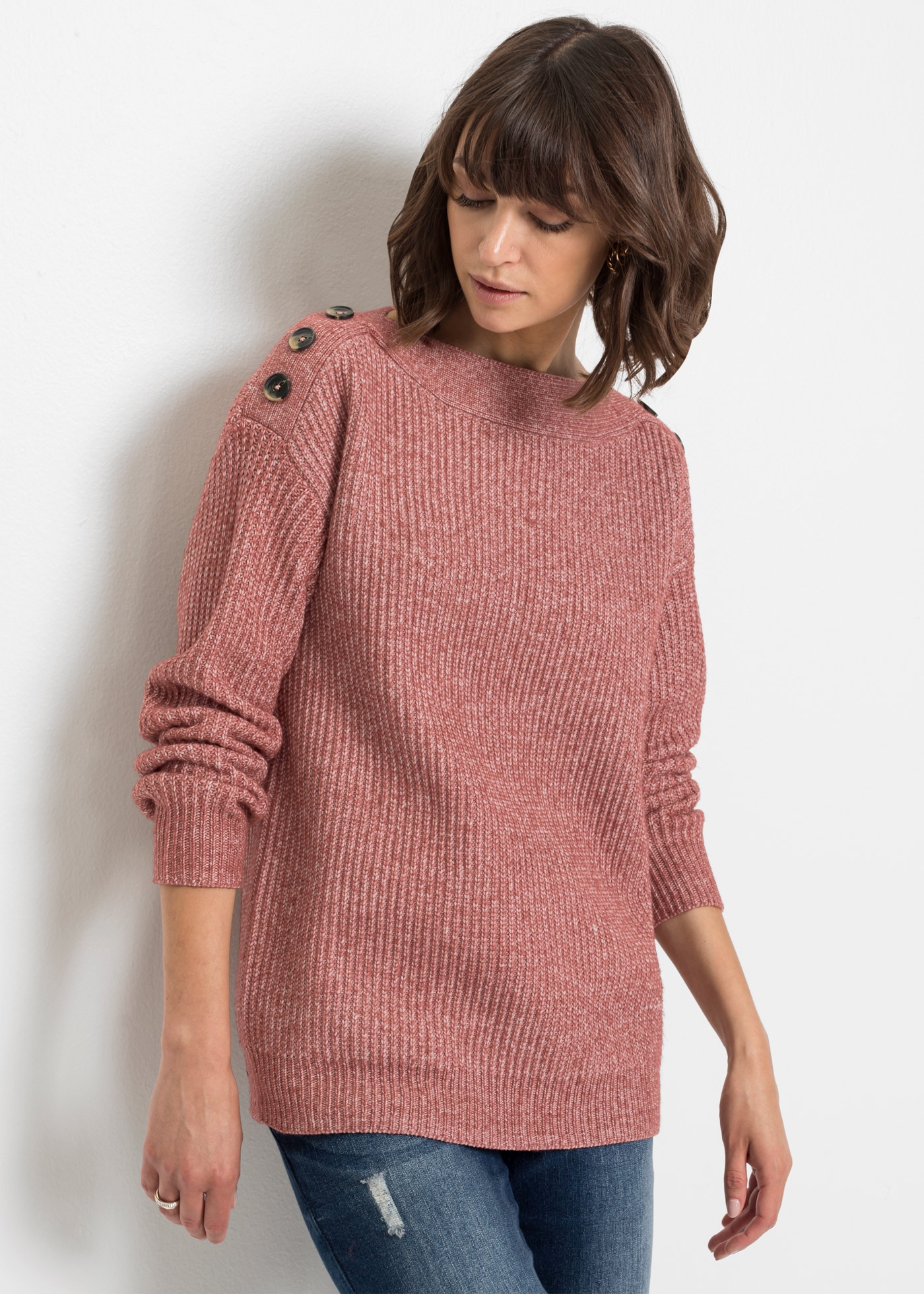 bonprix Strickpullover »Pullover mit Knöpfen« aus Polyester, mit Knopfverzierung, Oversize-Passform