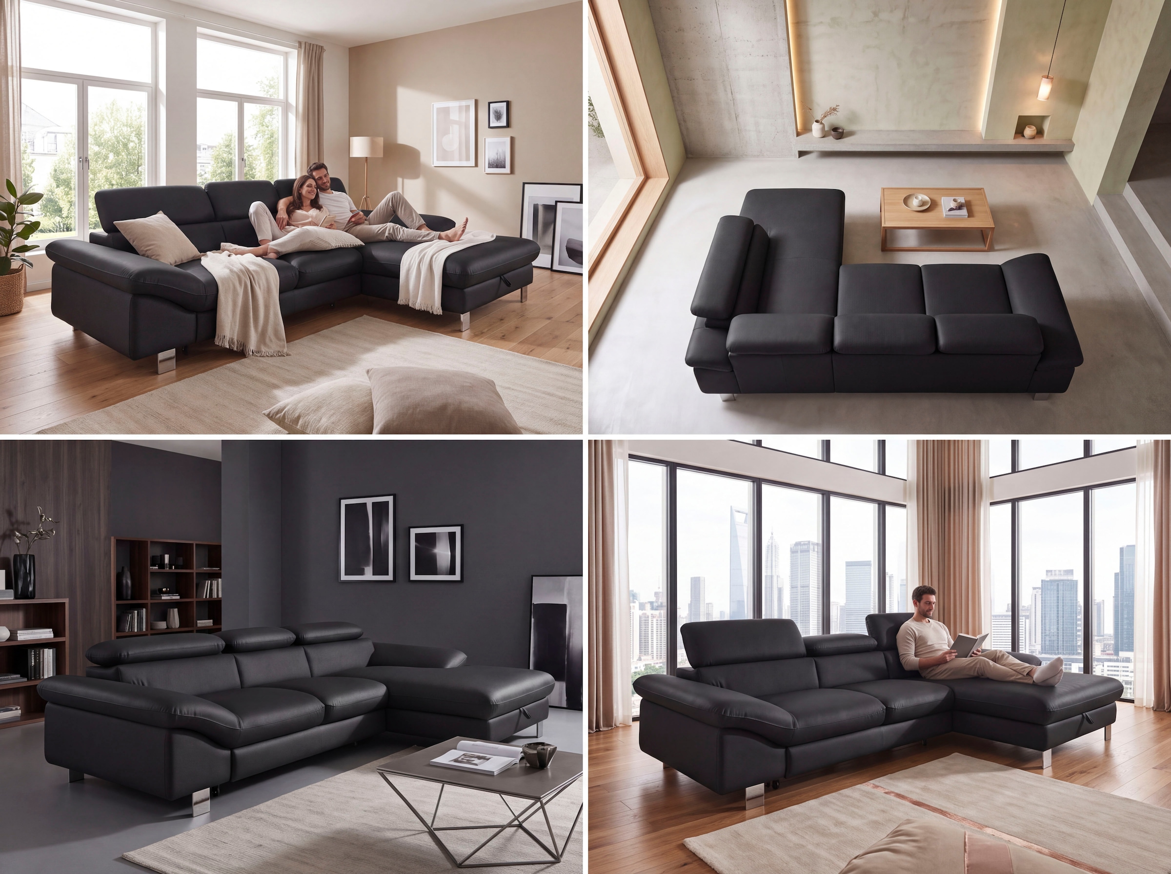 COTTA Ecksofa »Driver L-Form, B: 268 cm, moderne Couch mit Wellenunterfederung, Leder« Kopfteilverstellung, opt. Schlaffunktion + XL Bettkasten, LF:191x129cm