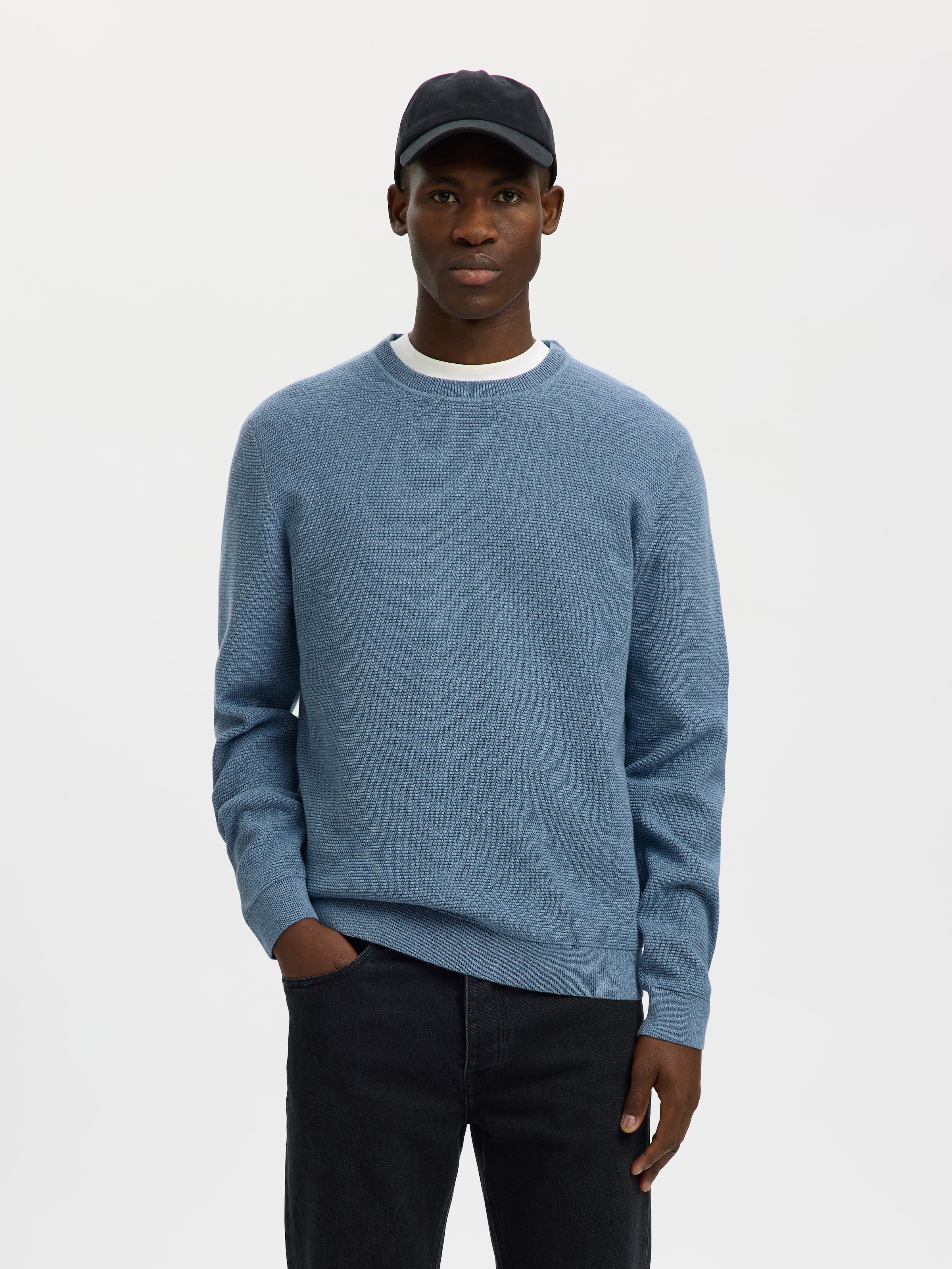 SELECTED Rundhalspullover »SLHROSS LS KNIT STRUCTURE CREW NECK NOOS« Baumwolle, regular fit