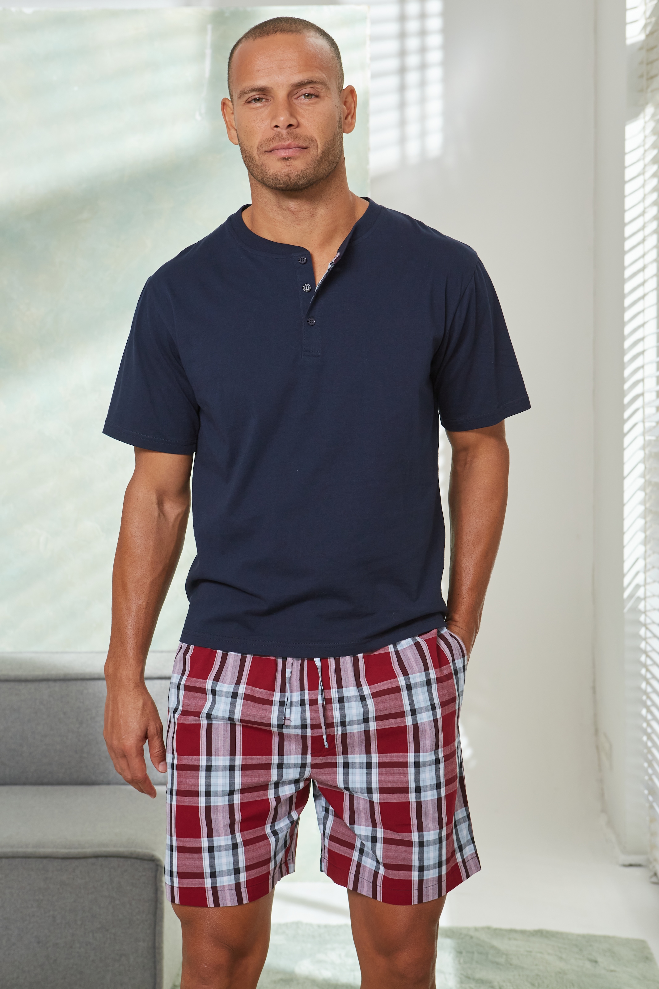 H.I.S Pyjama, (2 tlg., 1 Stück), Schlafanzug mit Webshorts