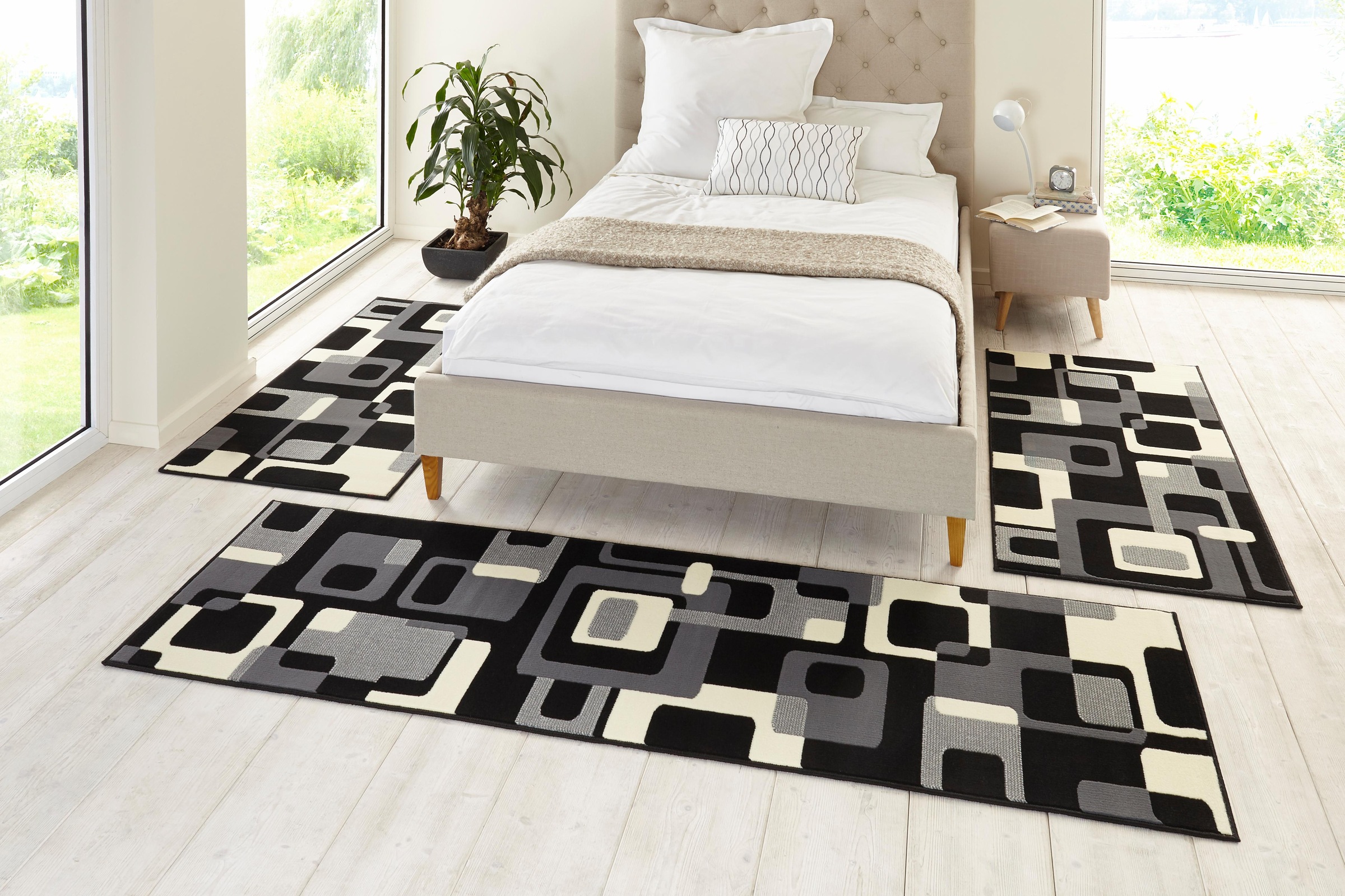 HANSE Home Bettumrandung »Retro«, (3 tlg.), Kurzflor, Grafisches Muster, Gekettelt, Robust, Pflegeleicht